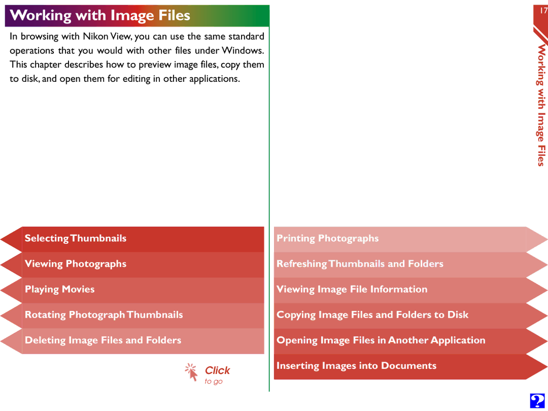 Nikon Digital Cameras manual Working with Image Files 