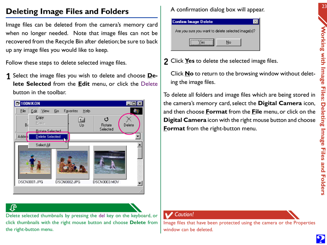 Nikon Digital Cameras manual Deleting Image Files and Folders 