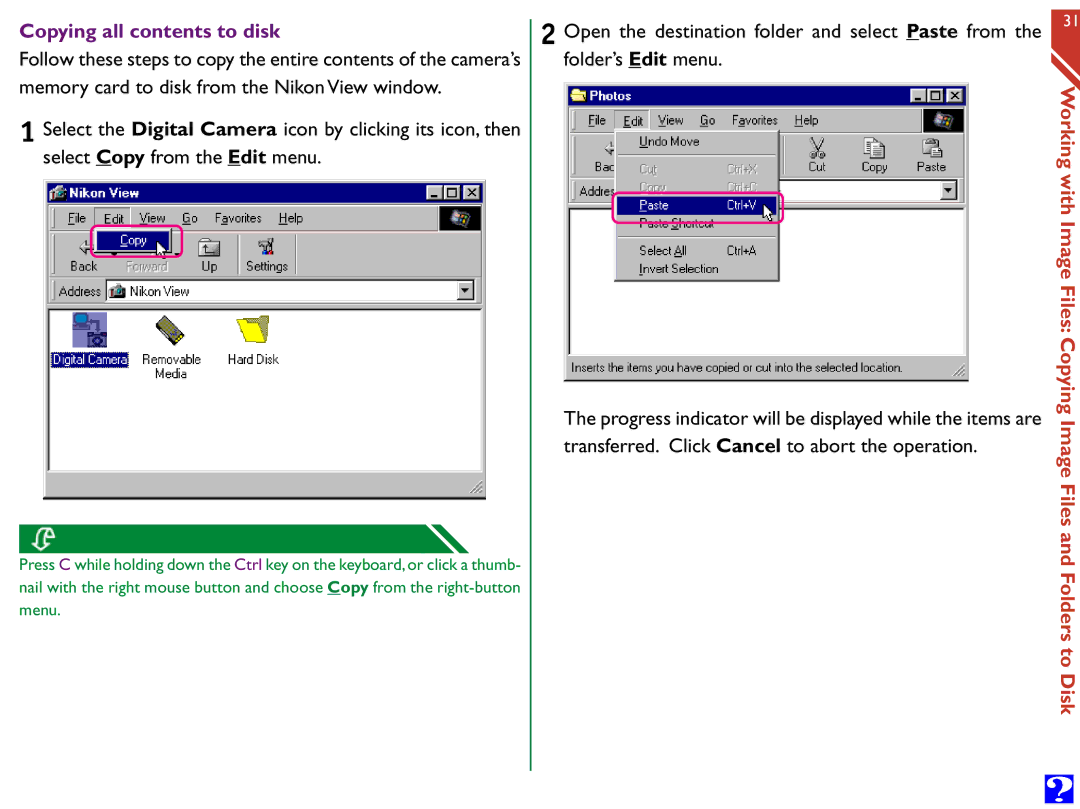 Nikon Digital Cameras manual Copying all contents to disk 