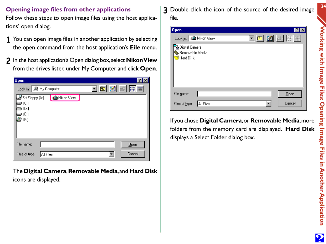 Nikon Digital Cameras manual Opening image files from other applications 