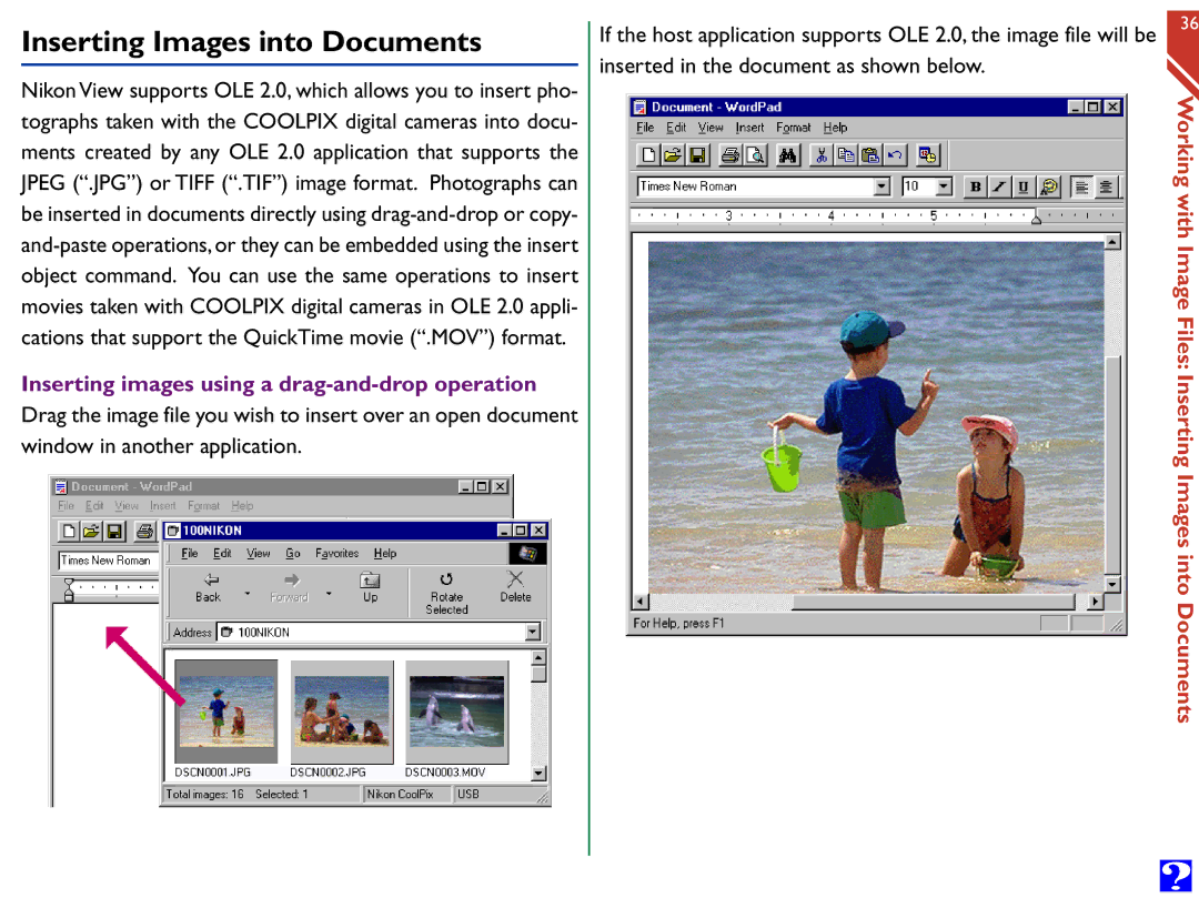 Nikon Digital Cameras manual Inserting Images into Documents, Inserted in the document as shown below 