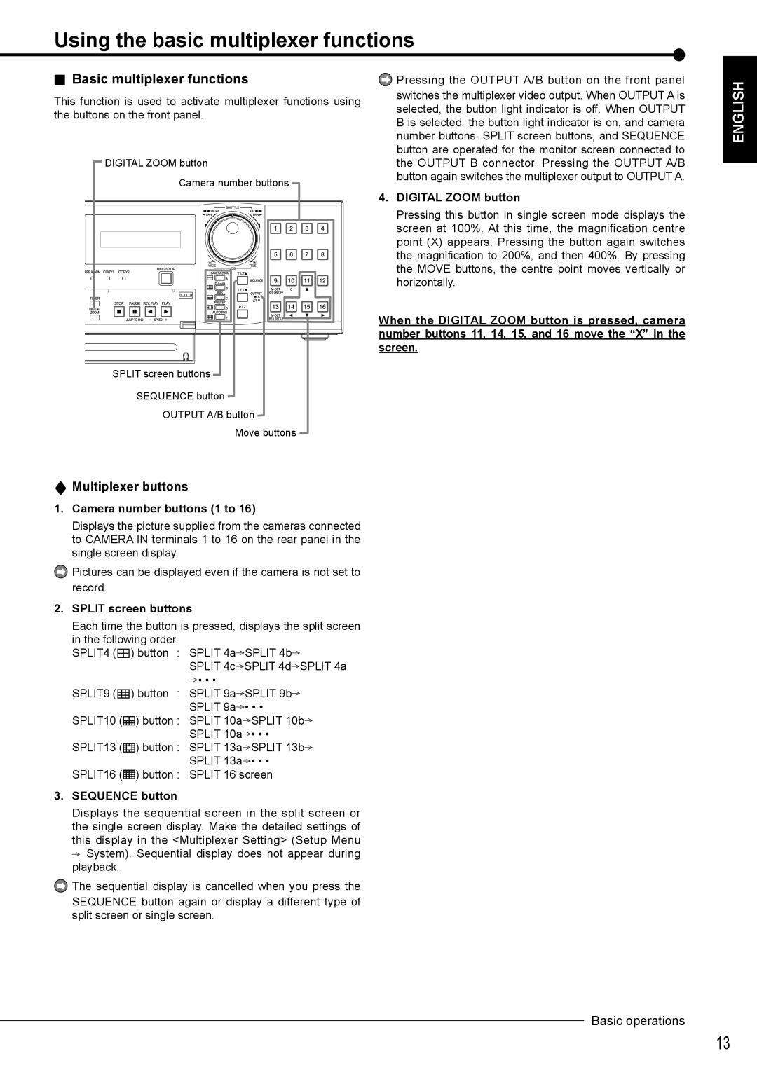 Nikon DX-TL4516E instruction manual Using the basic multiplexer functions, Basic multiplexer functions, Multiplexer buttons 