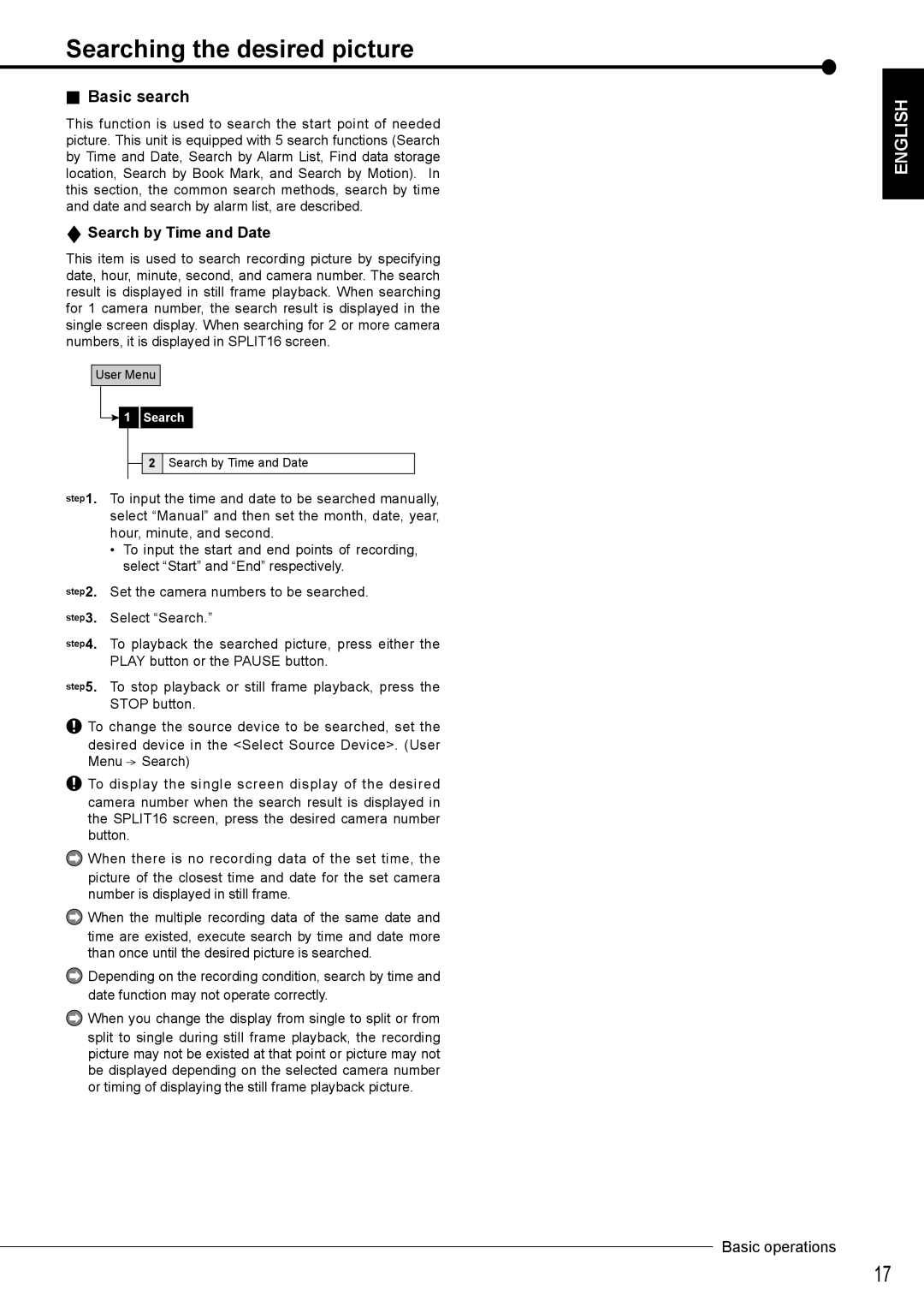 Nikon DX-TL4516E instruction manual Searching the desired picture, Basic search, Search by Time and Date 