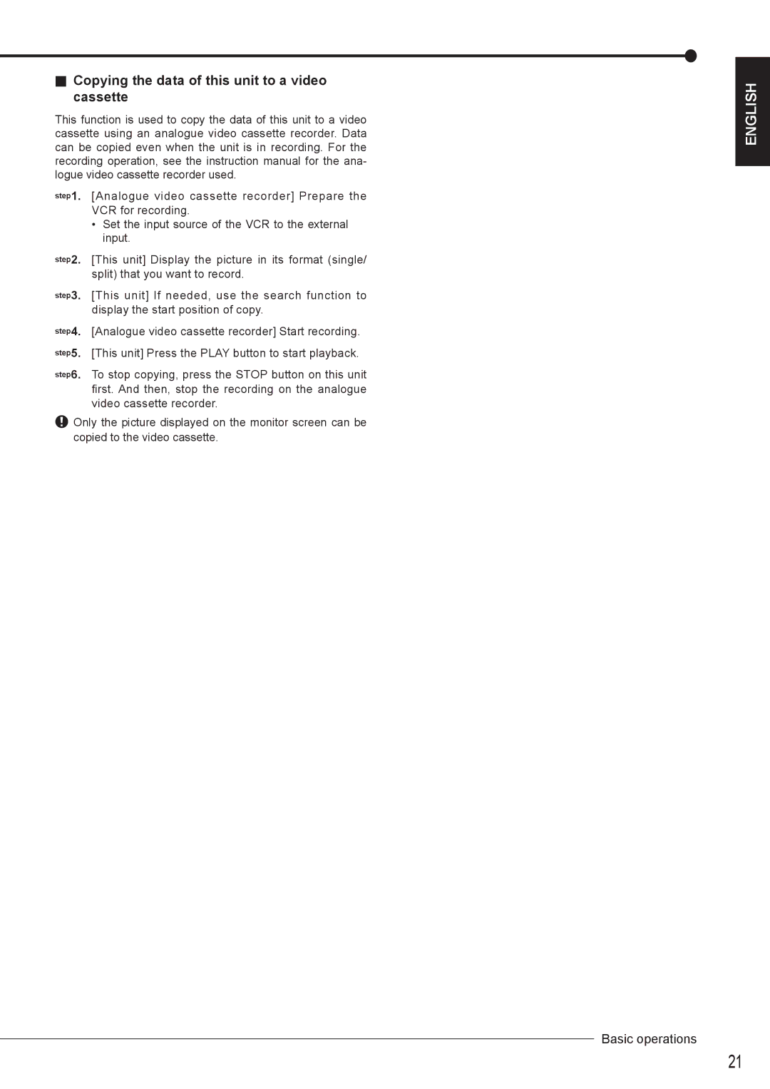 Nikon DX-TL4516E instruction manual Copying the data of this unit to a video cassette 