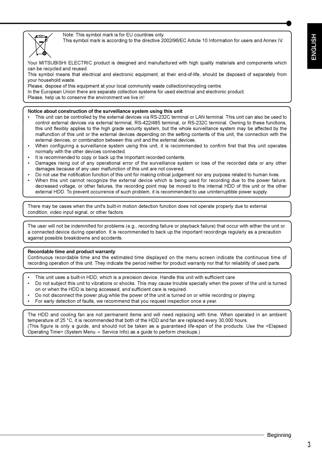 Nikon DX-TL4516E instruction manual English, Recordable time and product warranty 