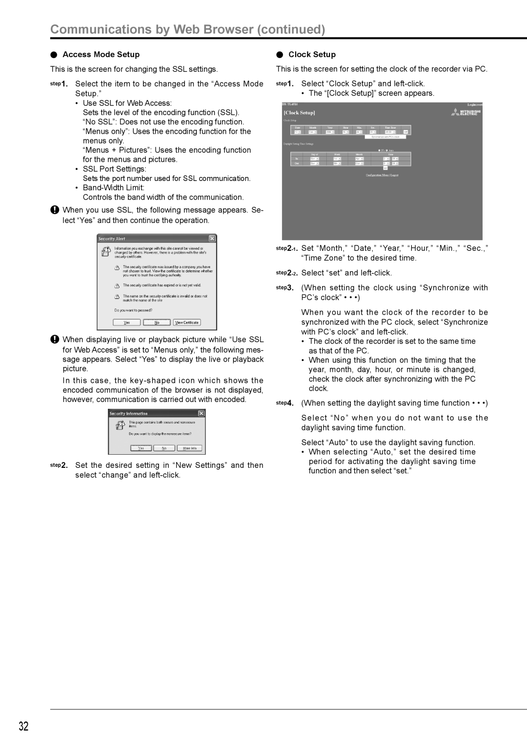 Nikon DX-TL4516E instruction manual Access Mode Setup, Clock Setup 