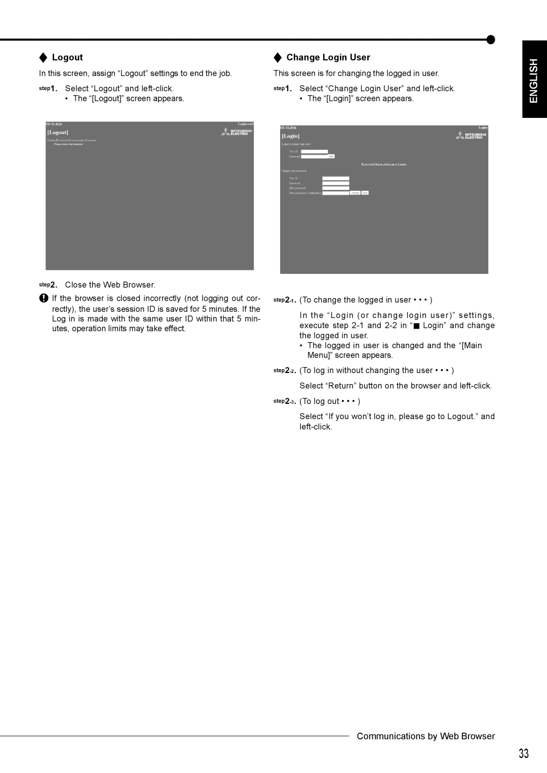 Nikon DX-TL4516E instruction manual Logout Change Login User 