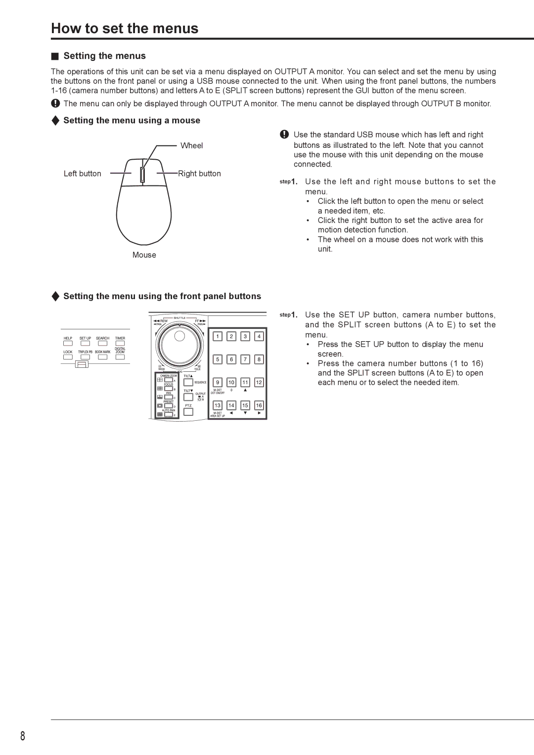 Nikon DX-TL4516E instruction manual How to set the menus, Setting the menus, Setting the menu using a mouse 