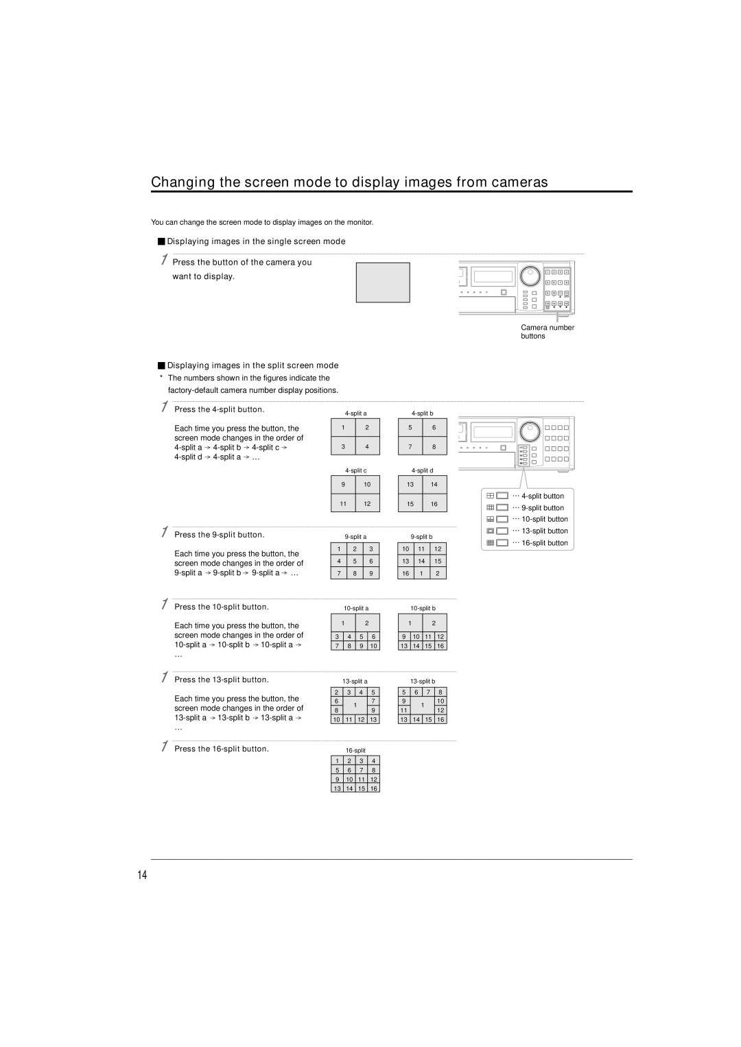 Nikon DX-TL5716E user manual Changing the screen mode to display images from cameras, Press the 4-split button 