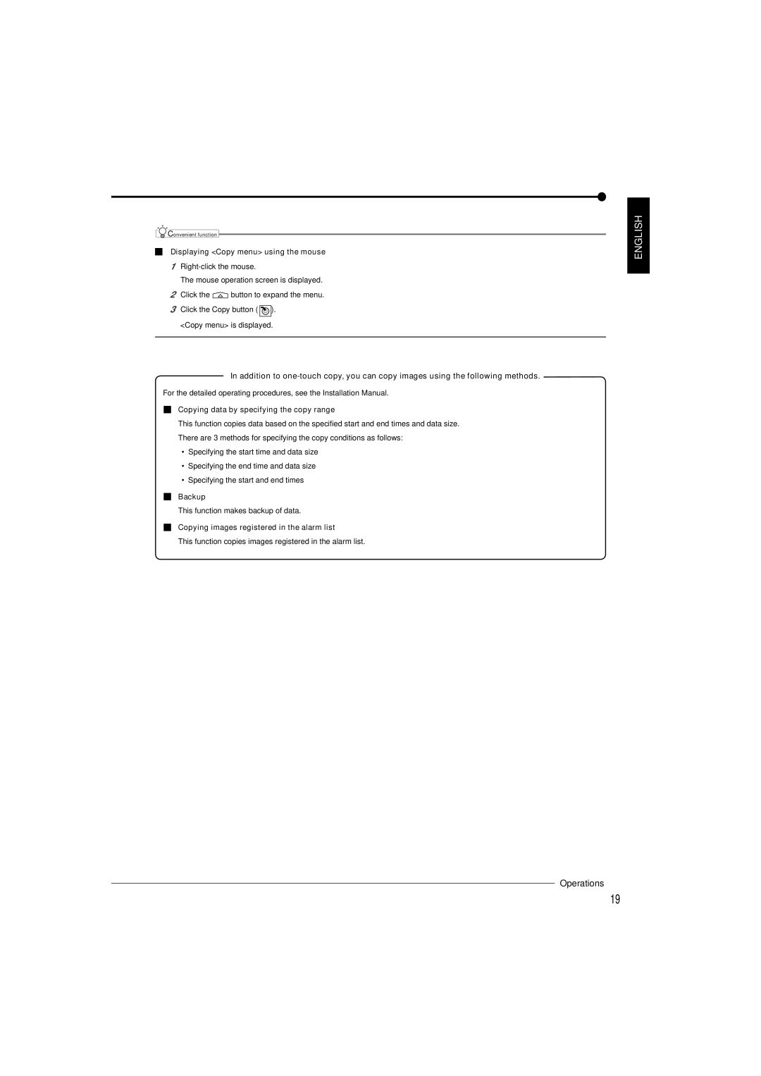 Nikon DX-TL5716E user manual Displaying Copy menu using the mouse, Copying data by specifying the copy range, Backup 