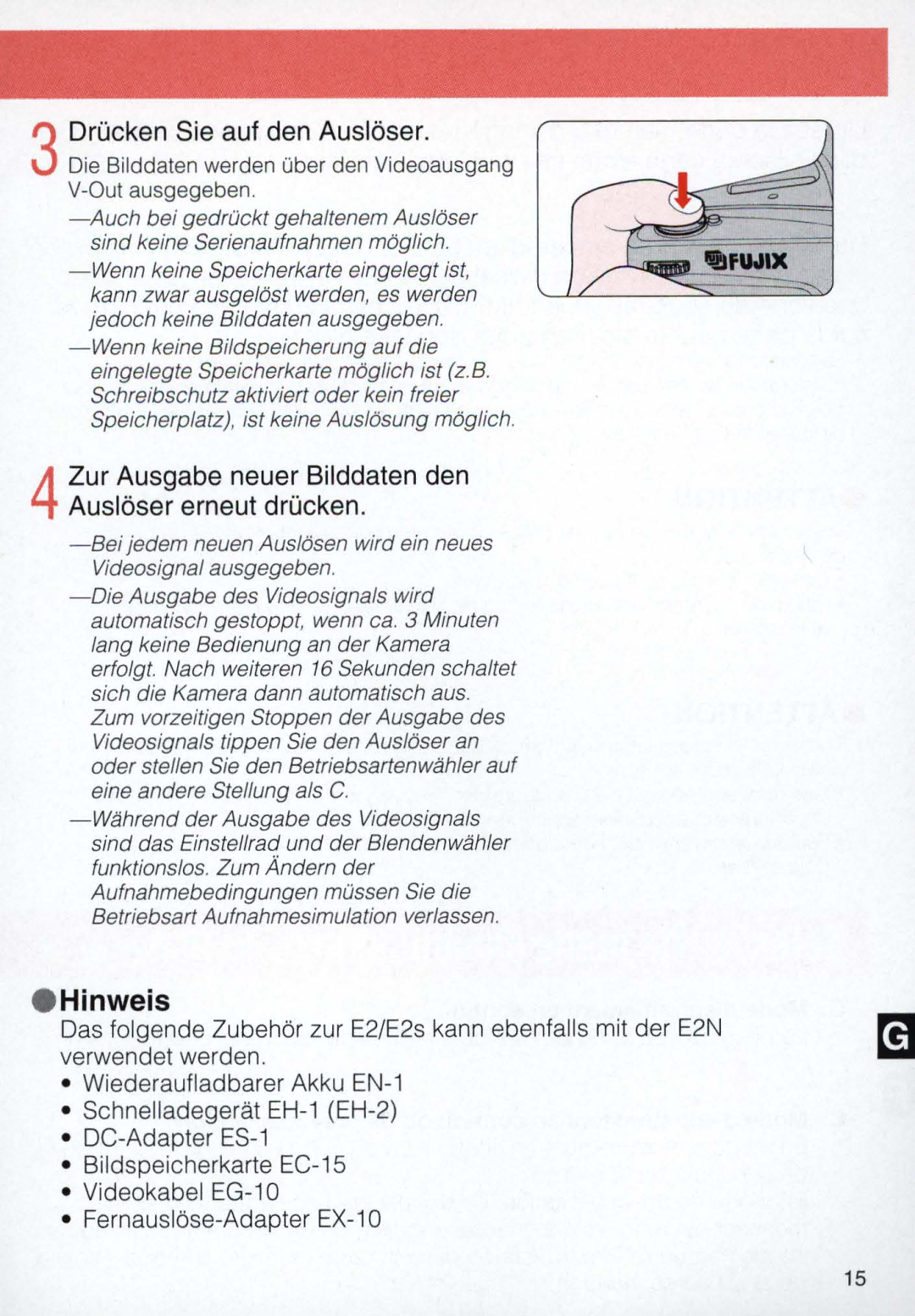 Nikon E2, E 2 s instruction manual DrOcken Sie auf den Ausloser, Zur Ausgabe neuer Bilddaten den 4Ausloser erneut drOcken 