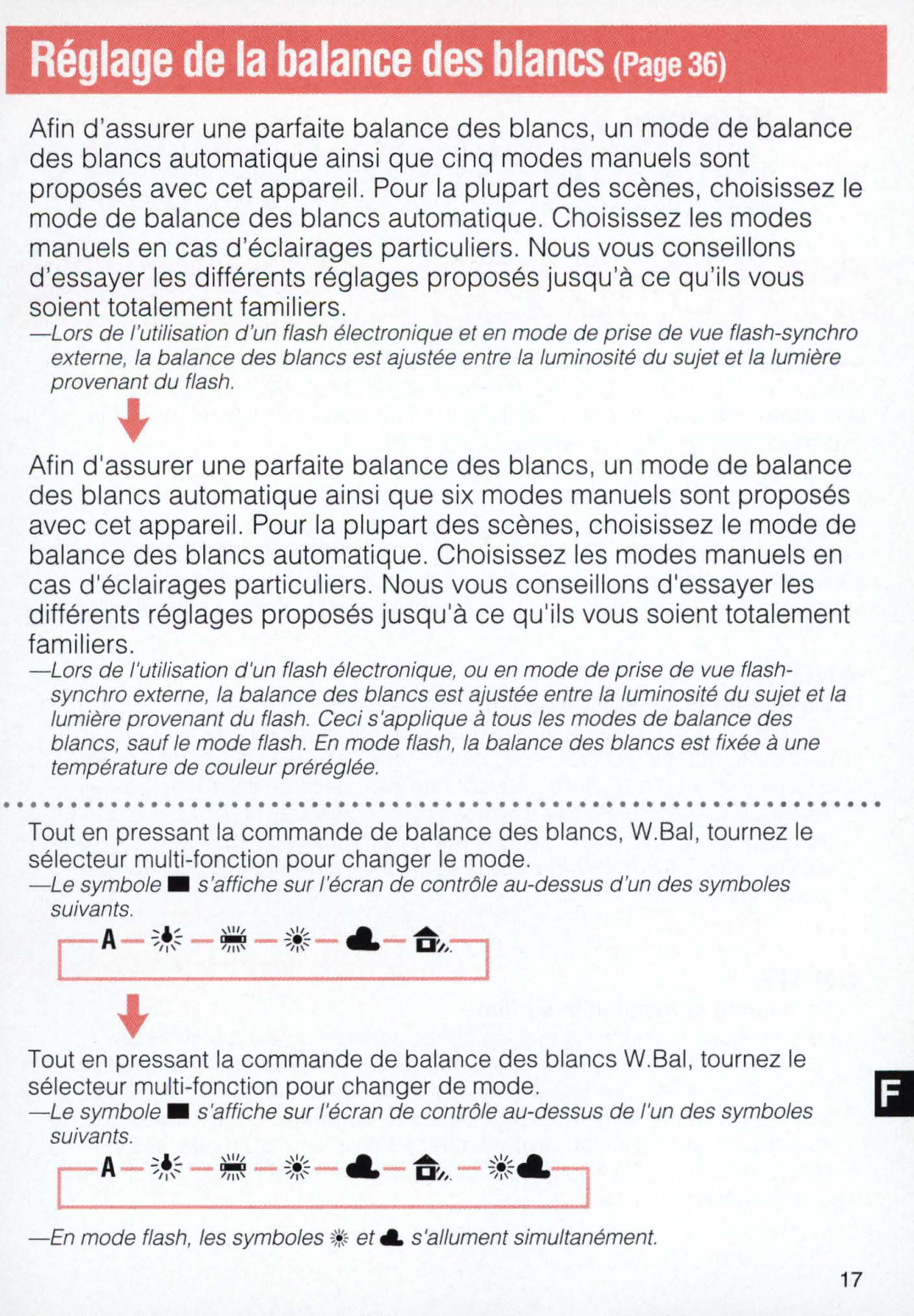 Nikon E2, E 2 s instruction manual Reglage de la balance des blancs 