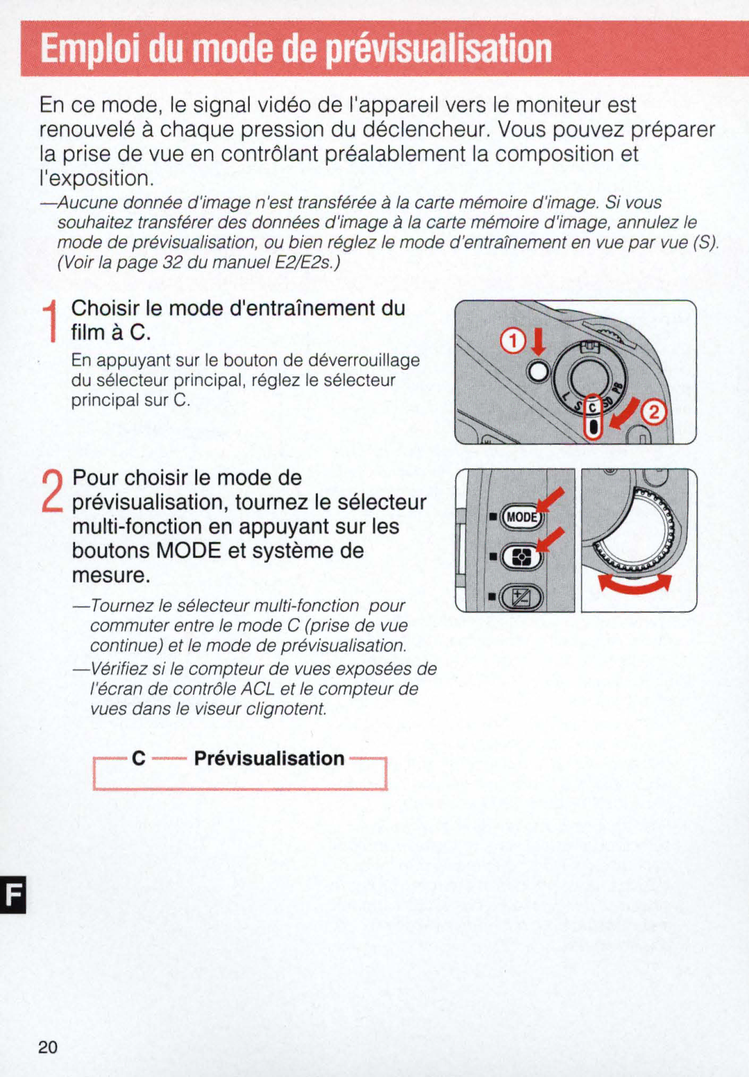 Nikon E 2 s, E2 instruction manual 1Choisir Ie mode dentraTnementdu film aC 