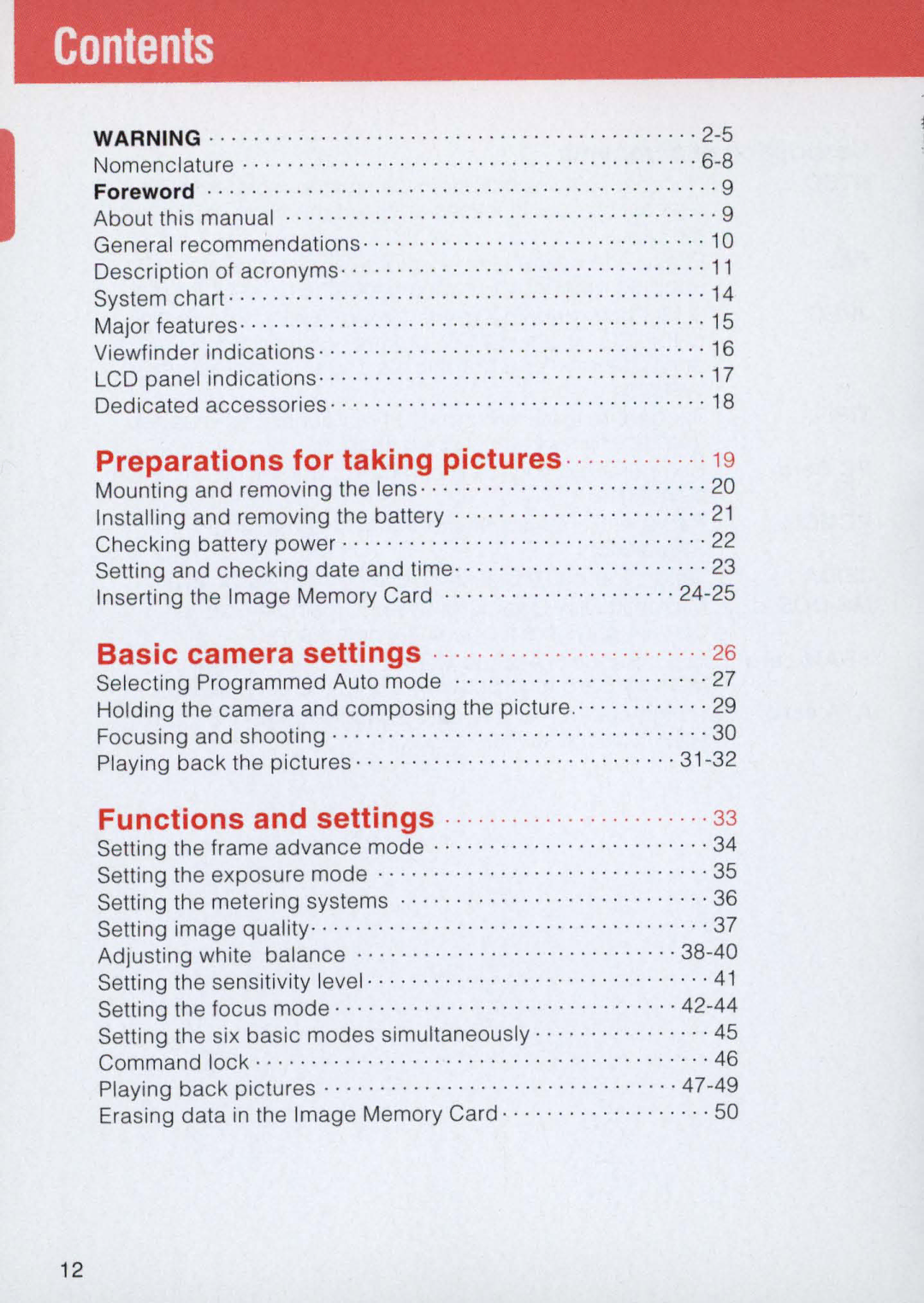 Nikon E2 instruction manual Contents 