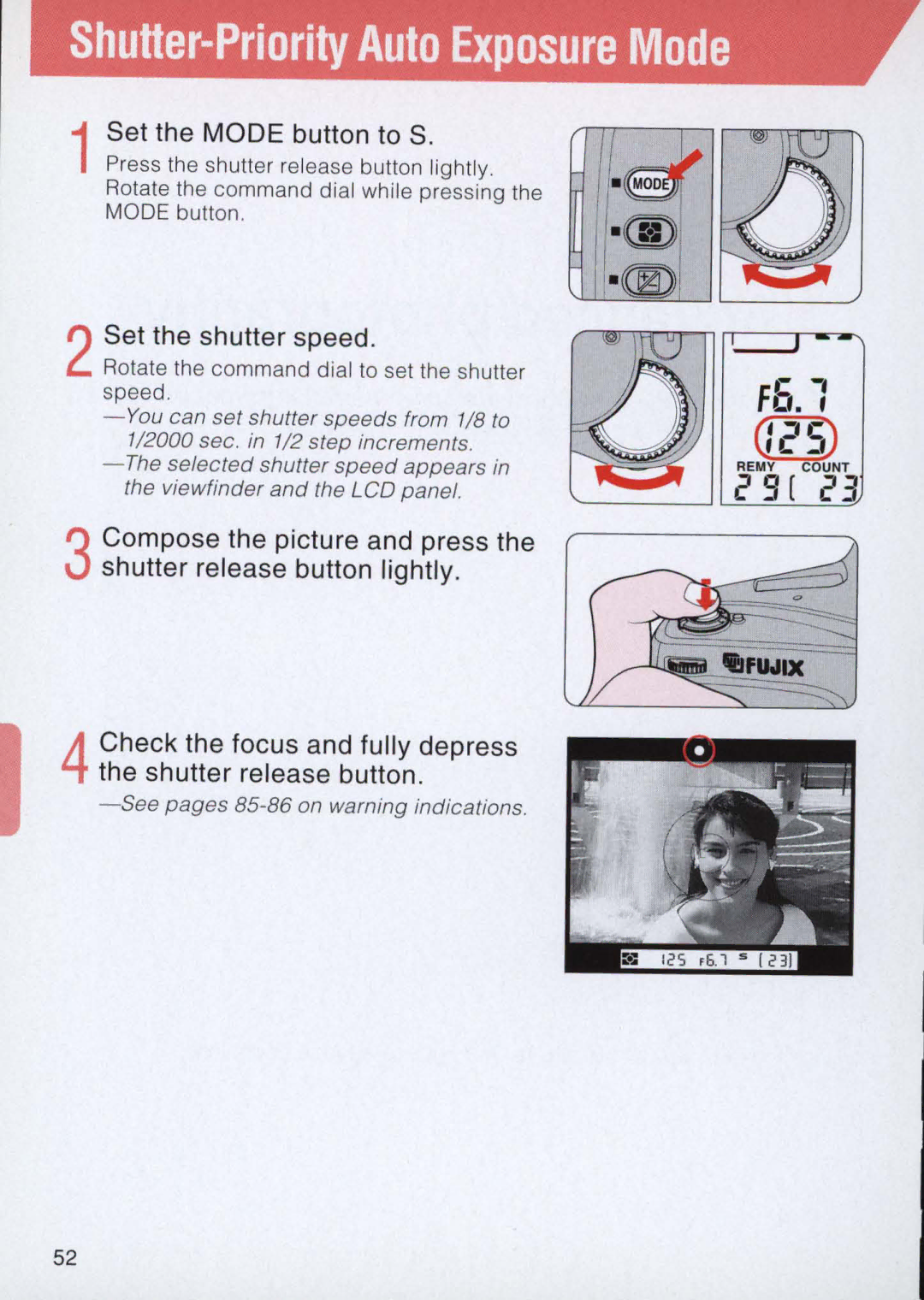 Nikon E2 instruction manual Shutler-Priority Auto Exposure Mode, Set the shutter speed 