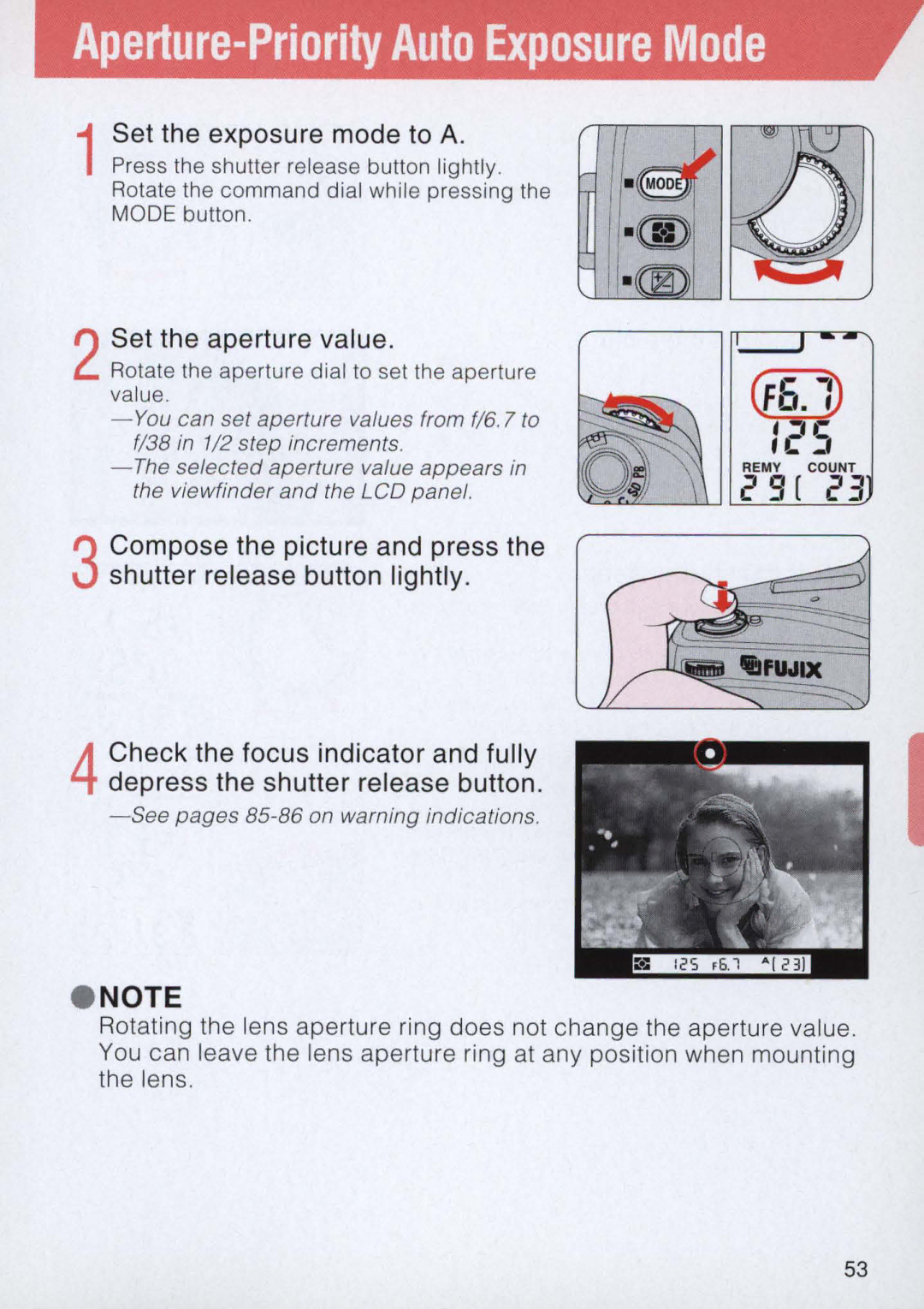 Nikon E2 instruction manual Aperture-Priority Auto Exposure Mode, 2Set the aperture value 