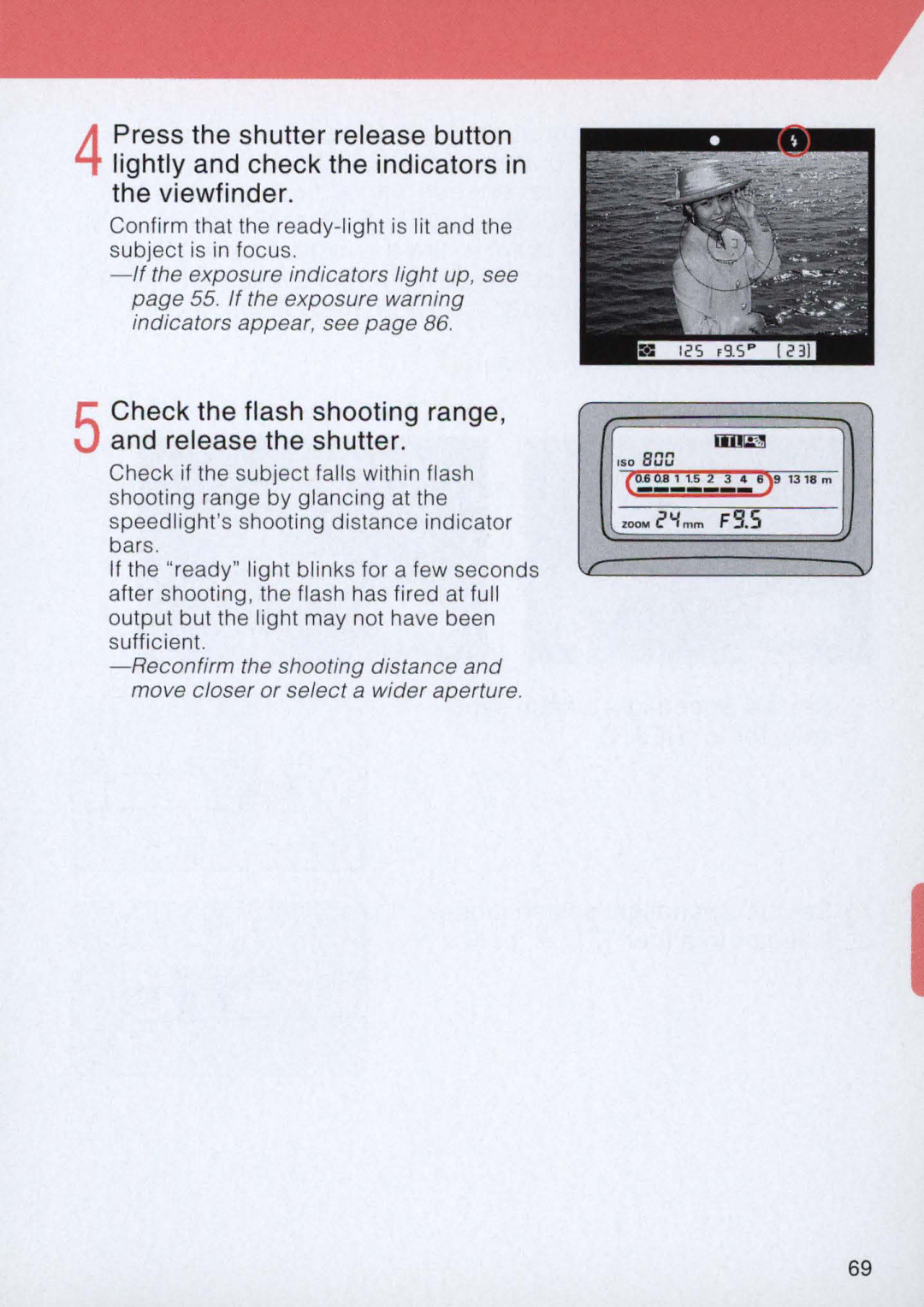 Nikon E2 instruction manual 5Check the flash shooting range , and release the shutter 