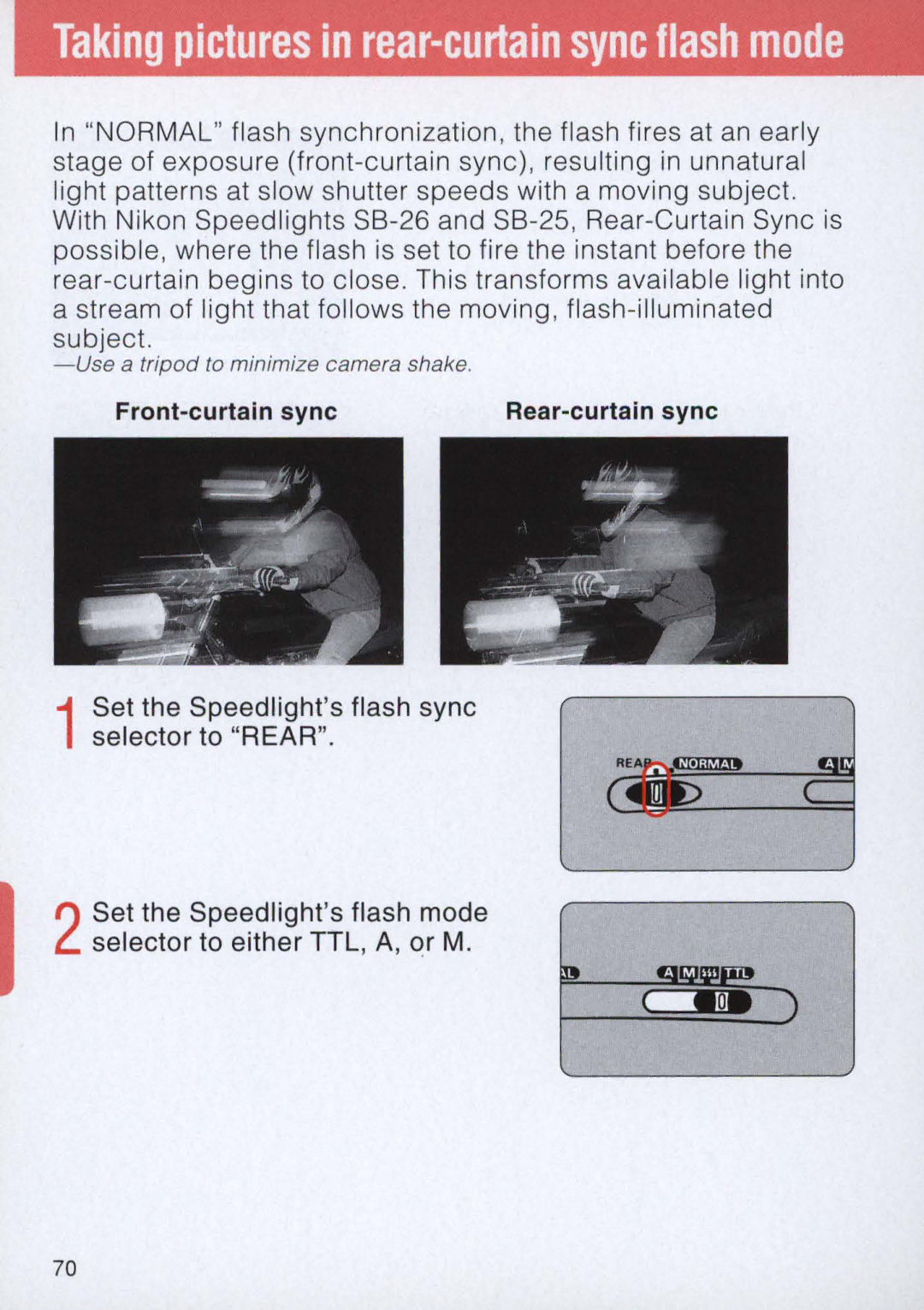 Nikon E2 instruction manual Woe, Front-curtain sync Rear-curtain sync 