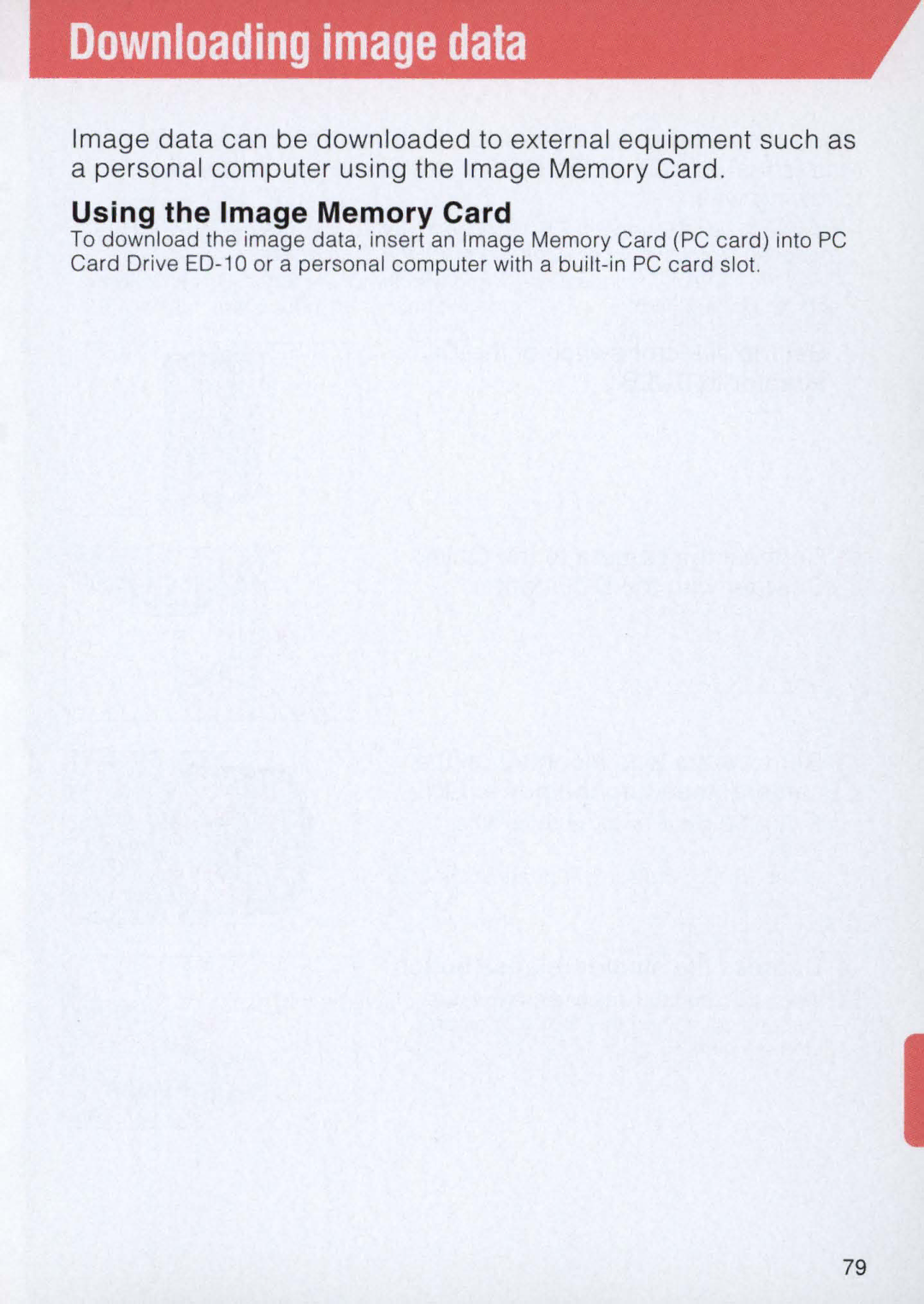 Nikon E2 instruction manual Downloading image data, Using the Image Memory Card 