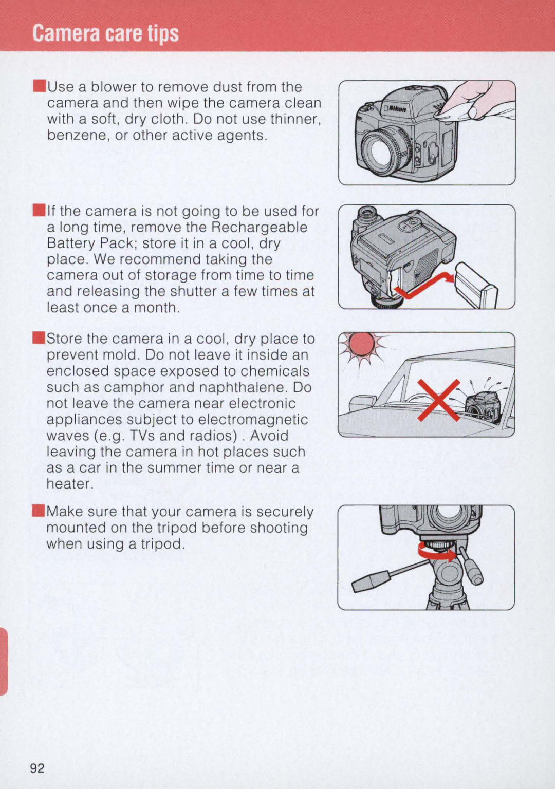 Nikon E2 instruction manual Camera care tips 