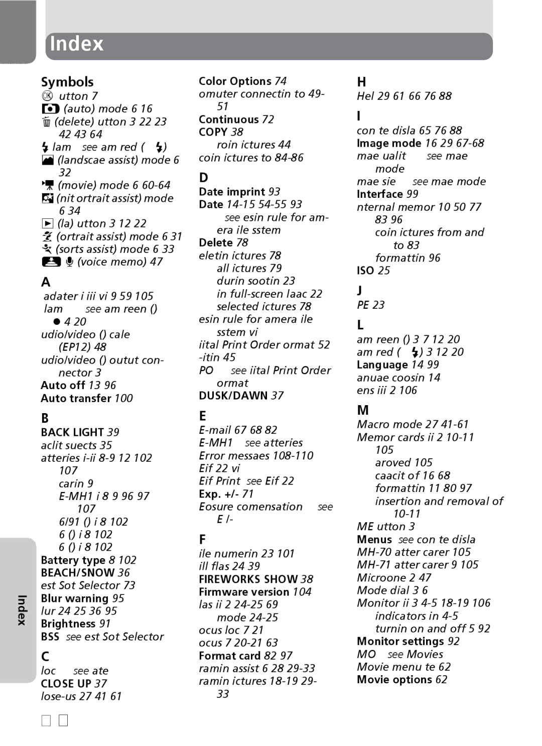 Nikon E5600, E4600 manual Index, 116, Symbols 