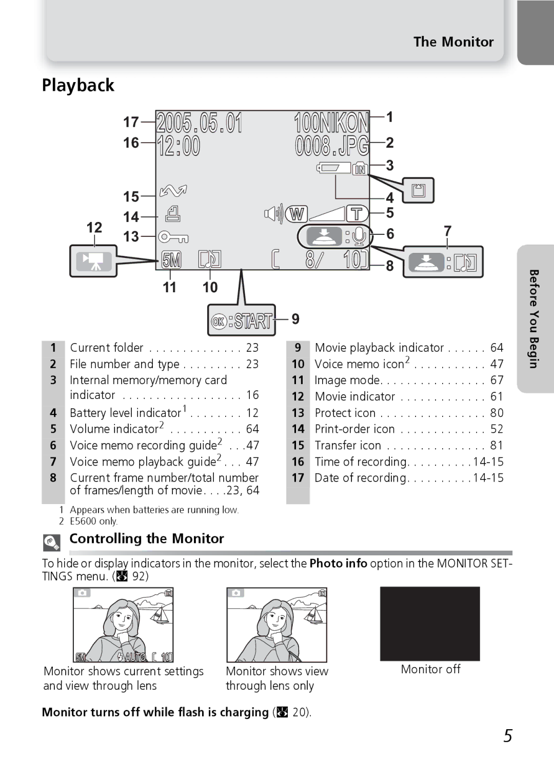 Nikon E4600, E5600 manual Controlling the Monitor 