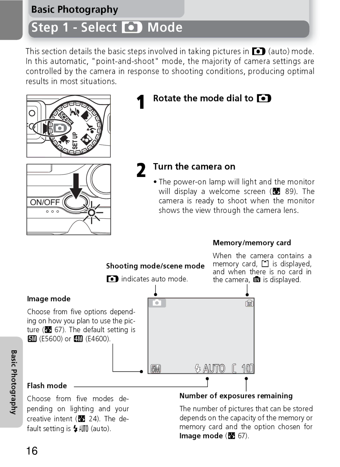 Nikon E5600, E4600 manual Select P Mode, Rotate the mode dial to P Turn the camera on 