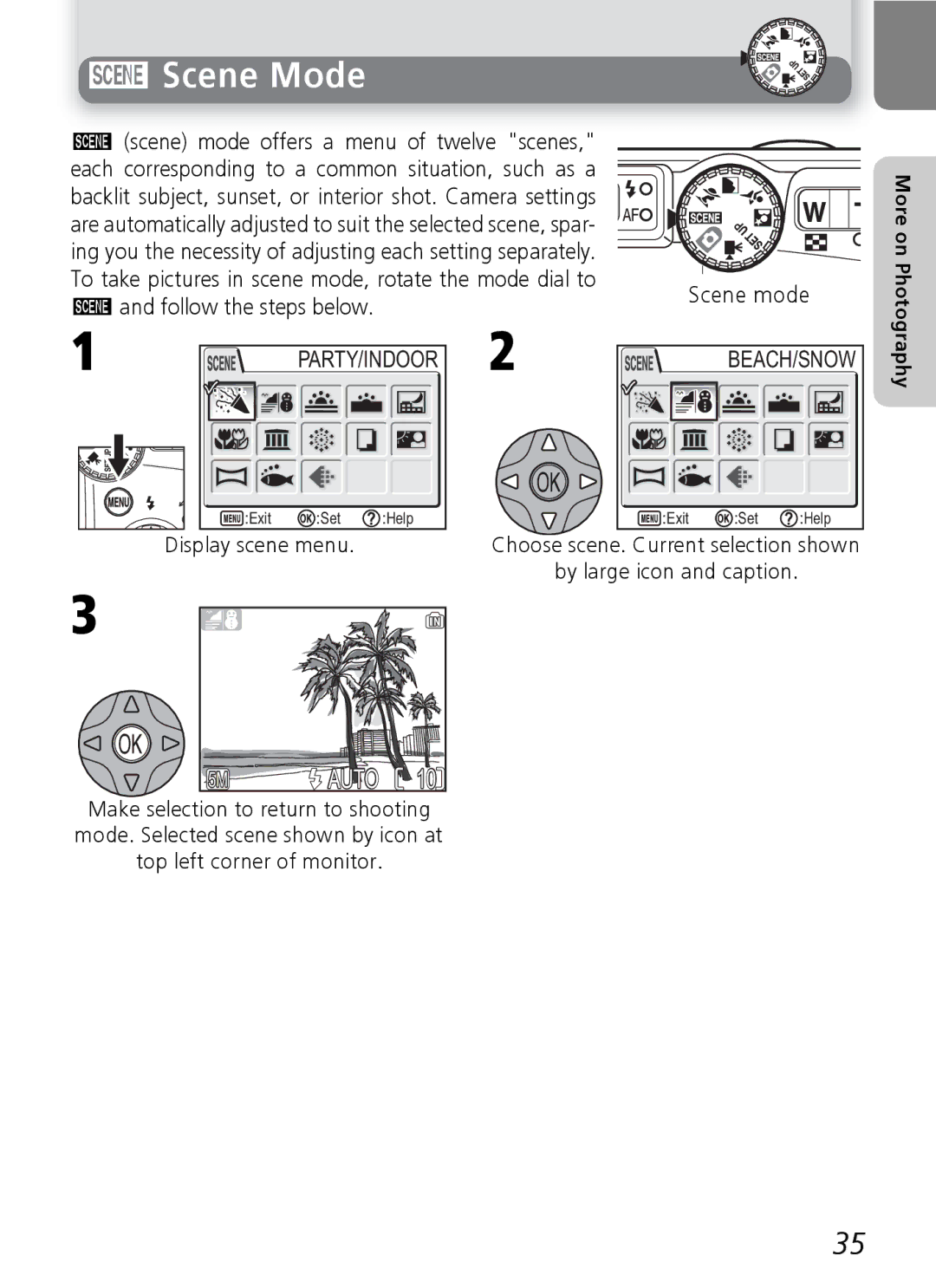 Nikon E4600, E5600 manual Scene Mode, Party/Indoor, Beach/Snow 