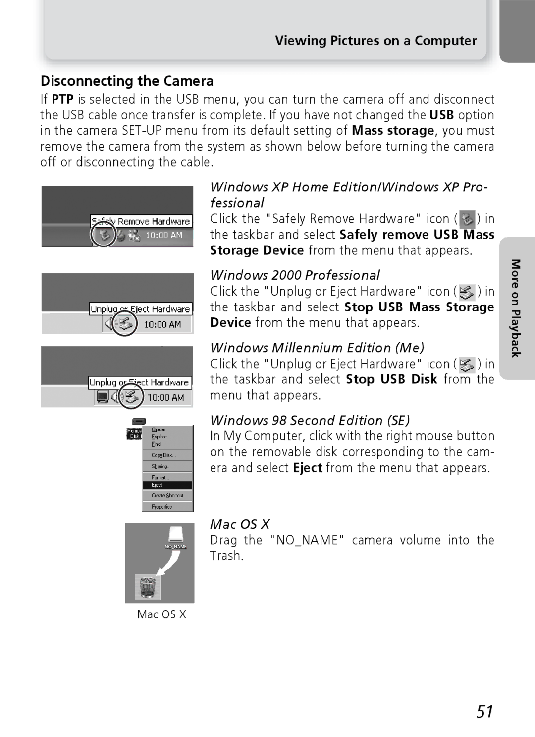 Nikon E4600, E5600 manual Disconnecting the Camera, Drag the Noname camera volume into Trash, Mac OS 