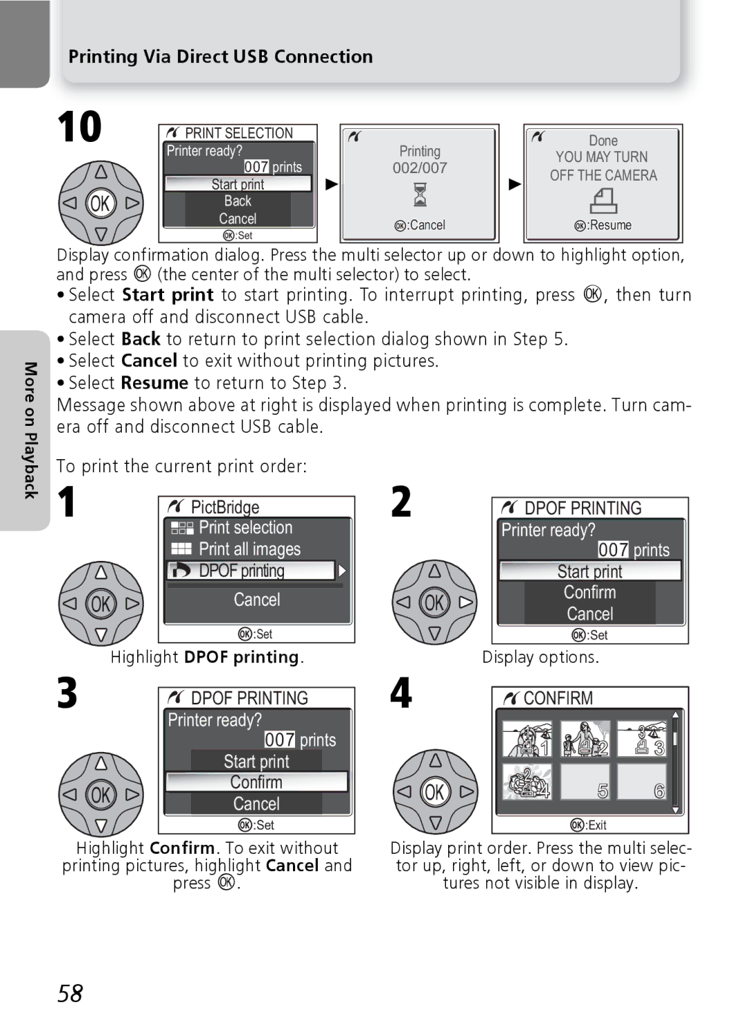 Nikon E5600, E4600 manual Highlight Dpof printing 