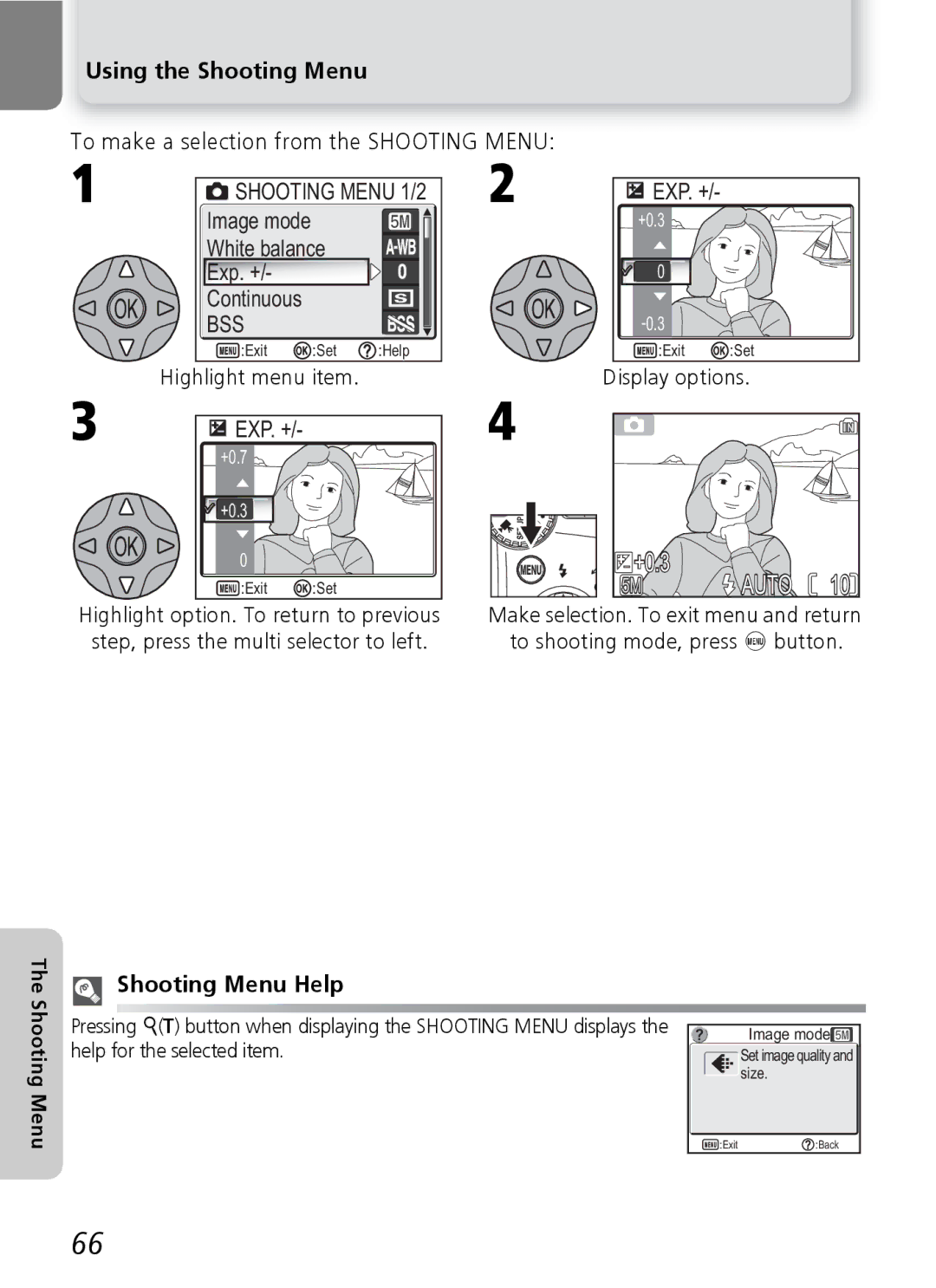 Nikon E5600, E4600 Using the Shooting Menu, To make a selection from the Shooting Menu, Shooting Menu 1/2, Display options 