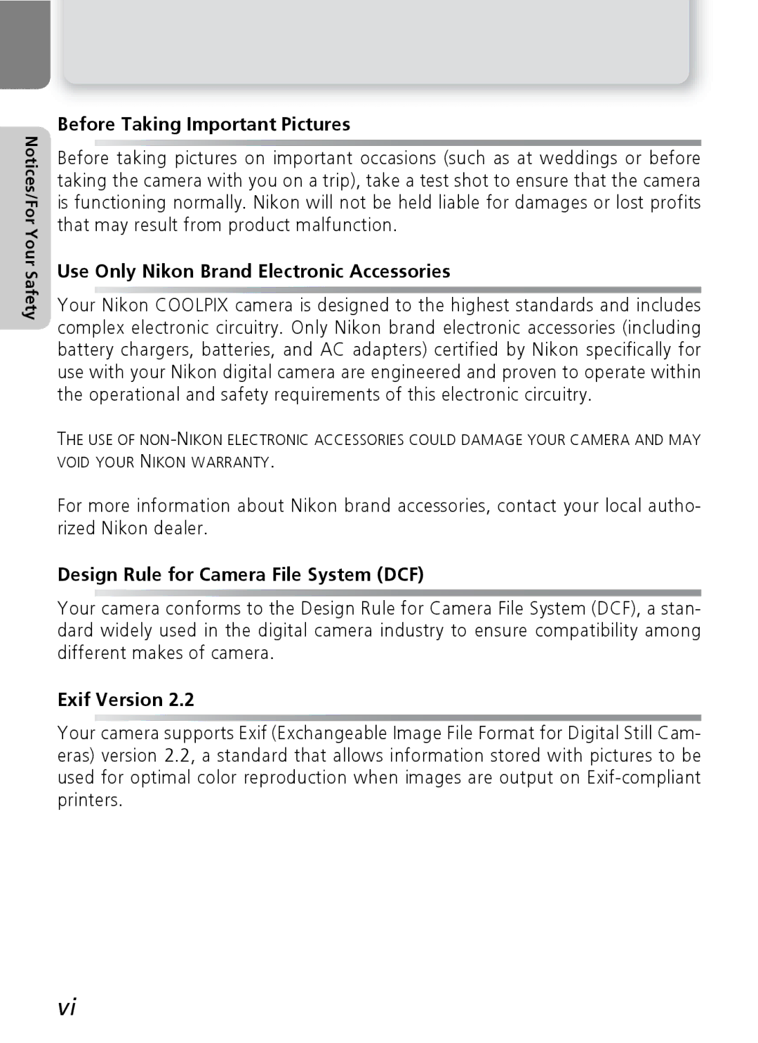 Nikon E5600, E4600 manual Before Taking Important Pictures, Use Only Nikon Brand Electronic Accessories, Exif Version 