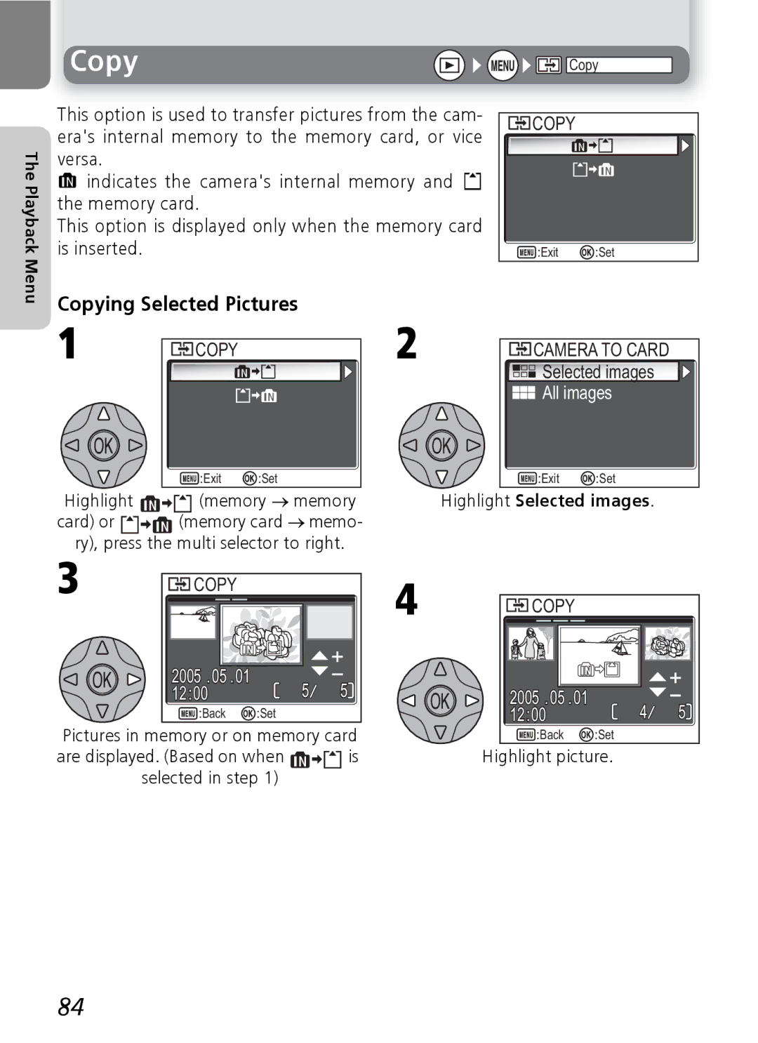 Nikon E5600, E4600 manual Copying Selected Pictures, All images, Highlight Selected images 