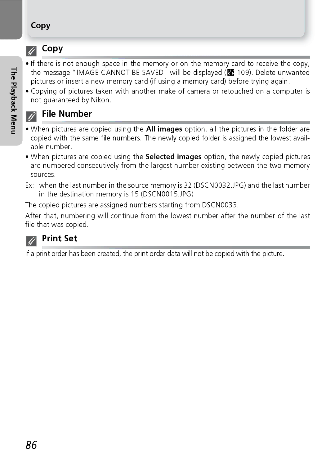 Nikon E5600, E4600 manual Copy, File Number, Print Set 