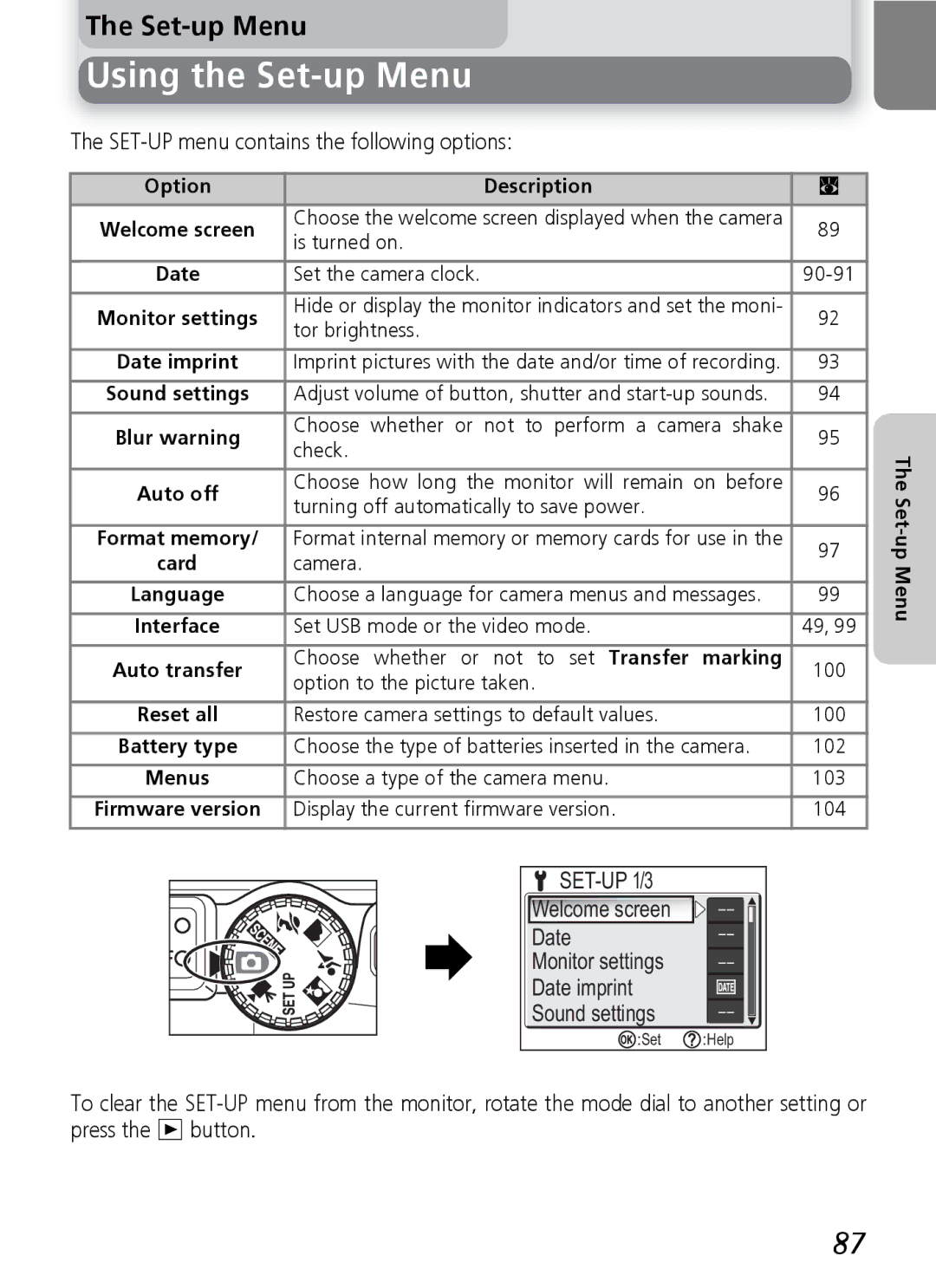 Nikon E4600, E5600 manual Using the Set-up Menu, SET-UP menu contains the following options 