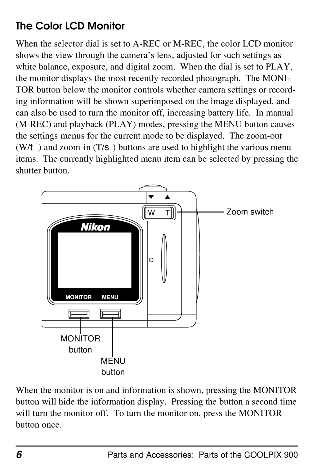 Nikon E900 manual Color LCD Monitor 