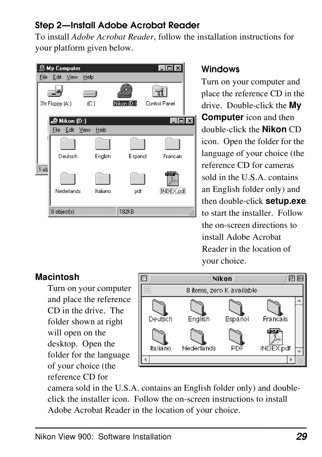 Nikon E900 manual Install Adobe Acrobat Reader, Macintosh 