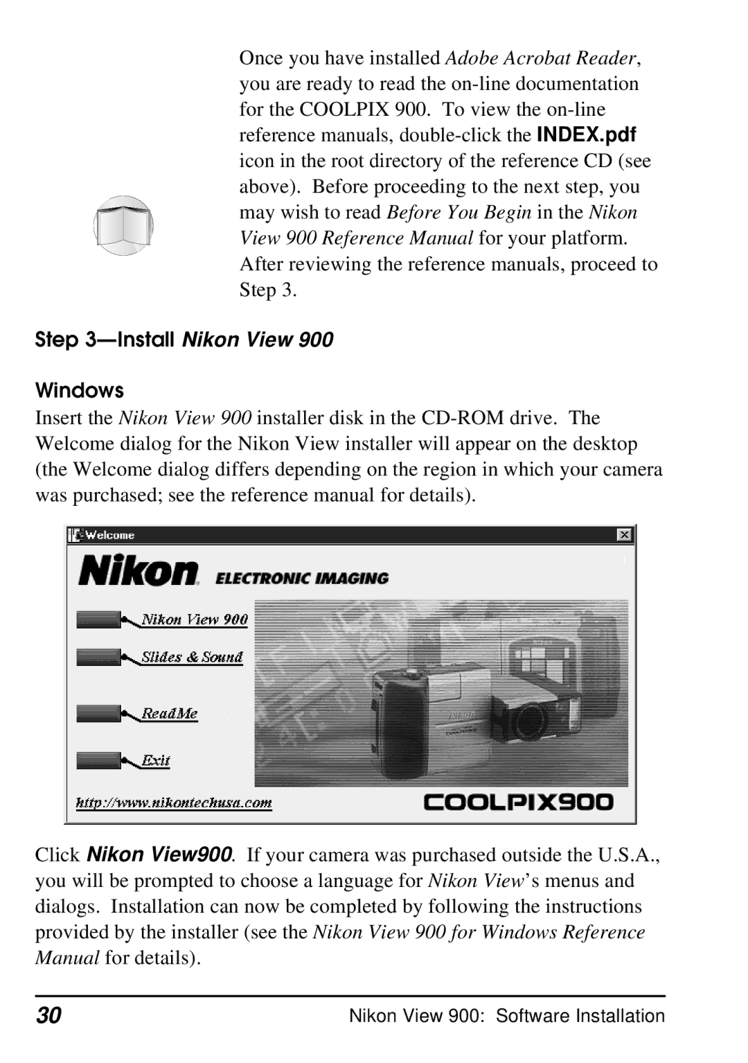 Nikon E900 manual Install Nikon View Windows 