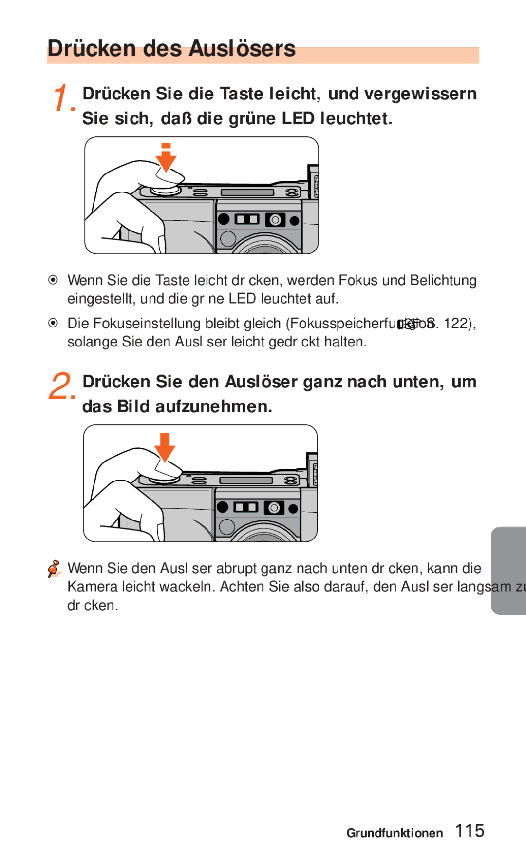 Nikon ED 120 instruction manual Drücken des Auslösers 