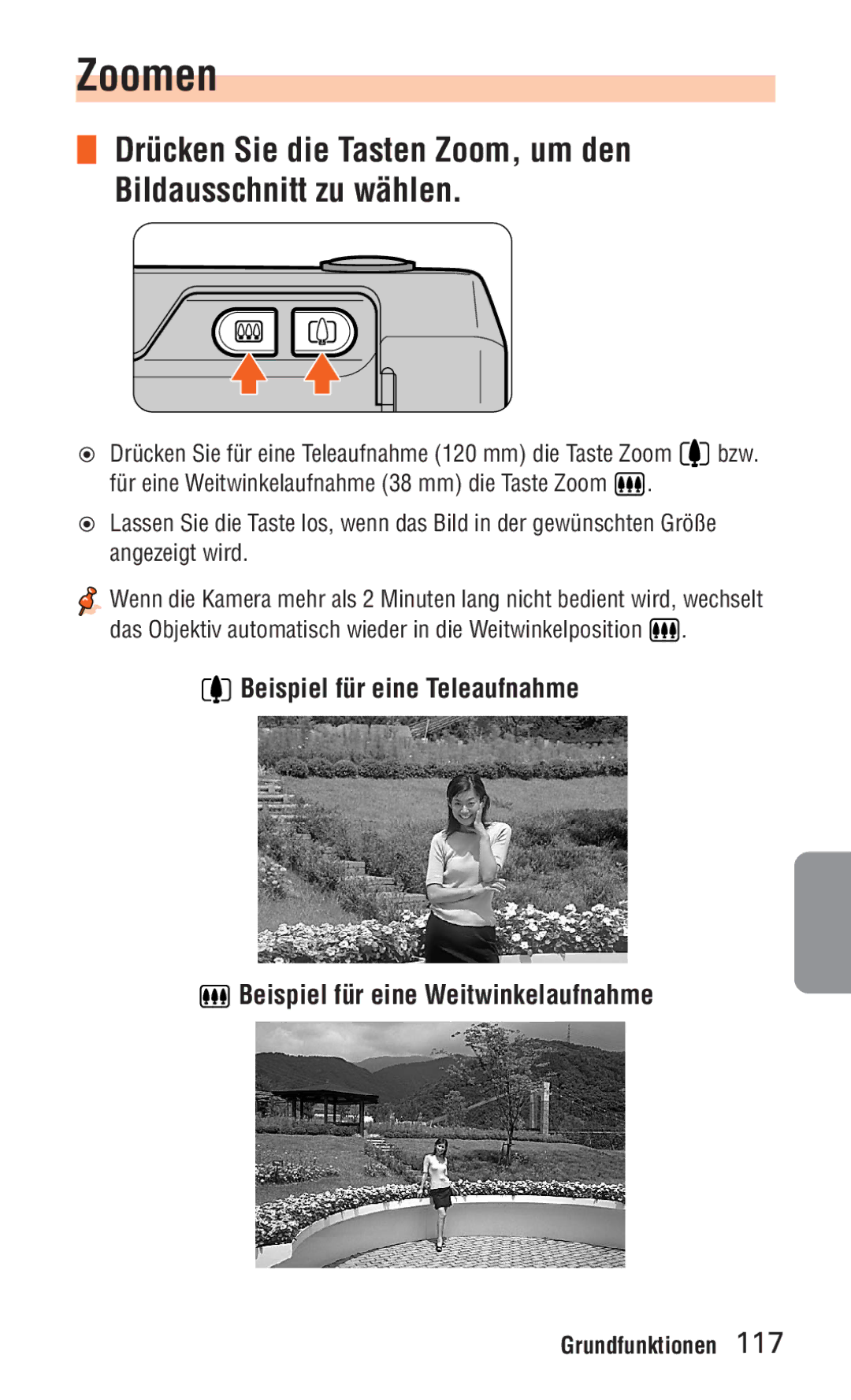 Nikon ED 120 instruction manual Zoomen, Drücken Sie die Tasten Zoom, um den Bildausschnitt zu wählen 