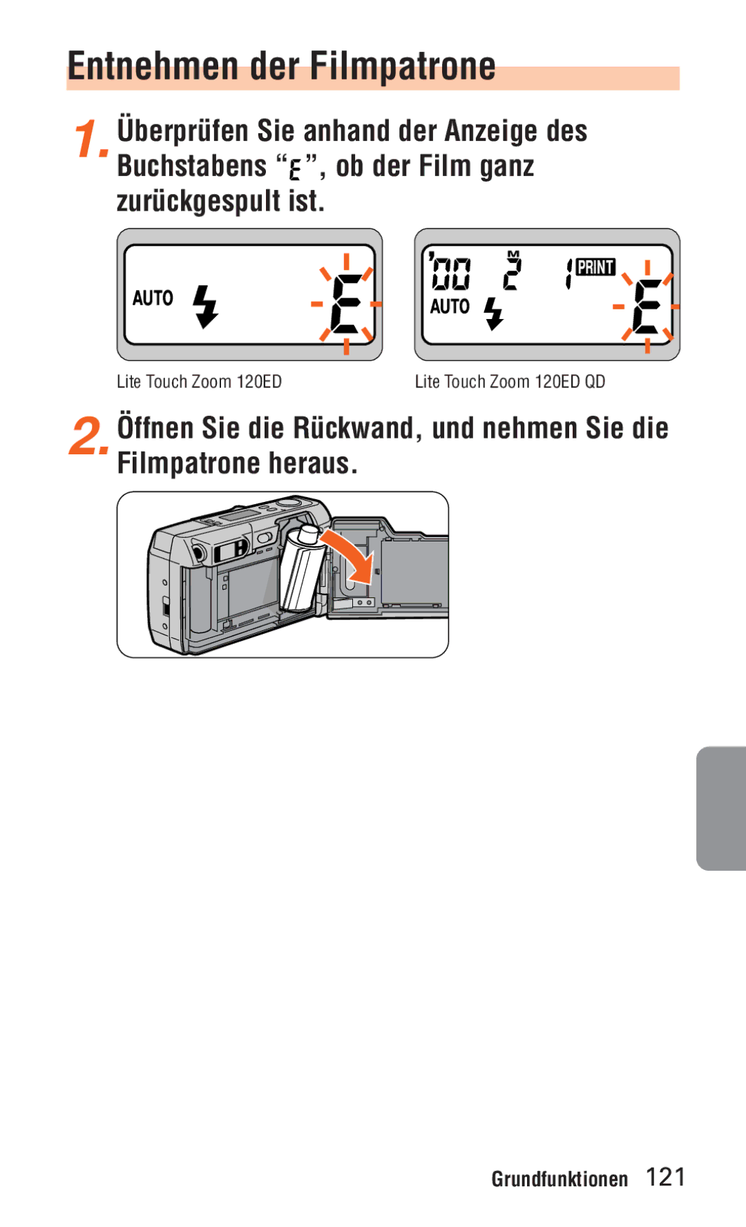Nikon ED 120 instruction manual Entnehmen der Filmpatrone 