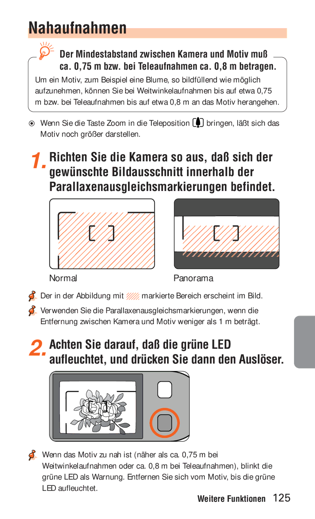 Nikon ED 120 instruction manual Nahaufnahmen 