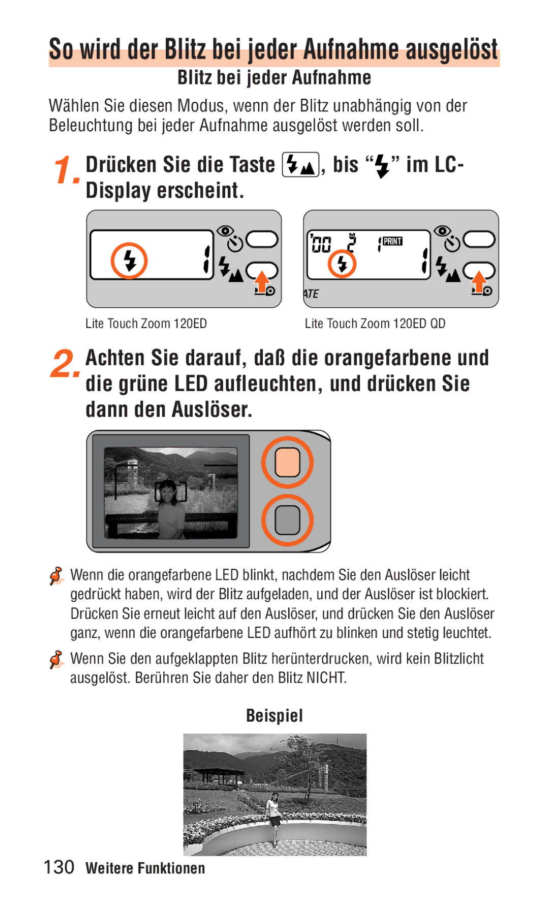Nikon ED 120 instruction manual So wird der Blitz bei jeder Aufnahme ausgelöst 