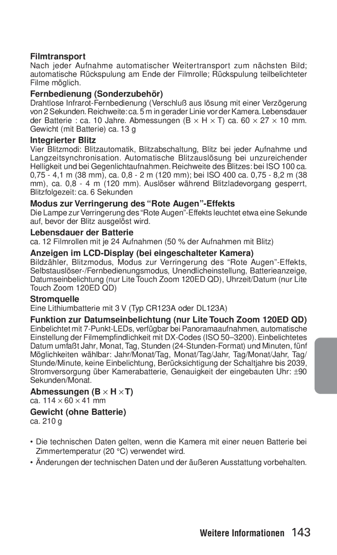 Nikon ED 120 instruction manual Lebensdauer der Batterie 