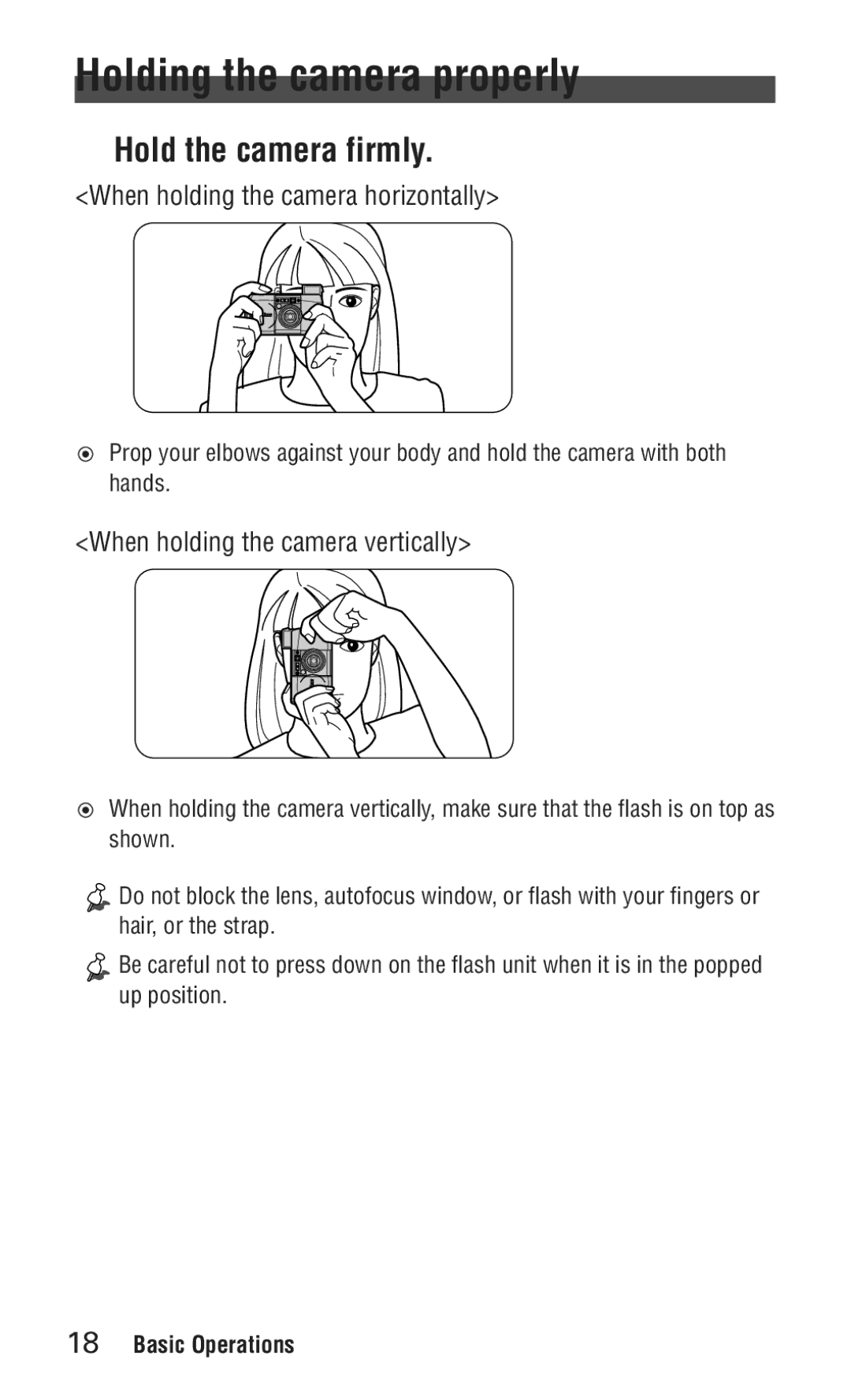 Nikon ED 120 instruction manual Holding the camera properly, Hold the camera firmly 