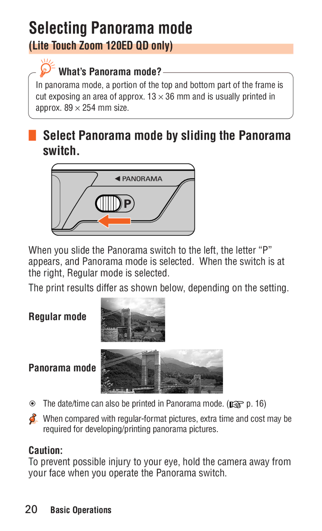 Nikon ED 120 Selecting Panorama mode, Select Panorama mode by sliding the Panorama switch, What’s Panorama mode? 