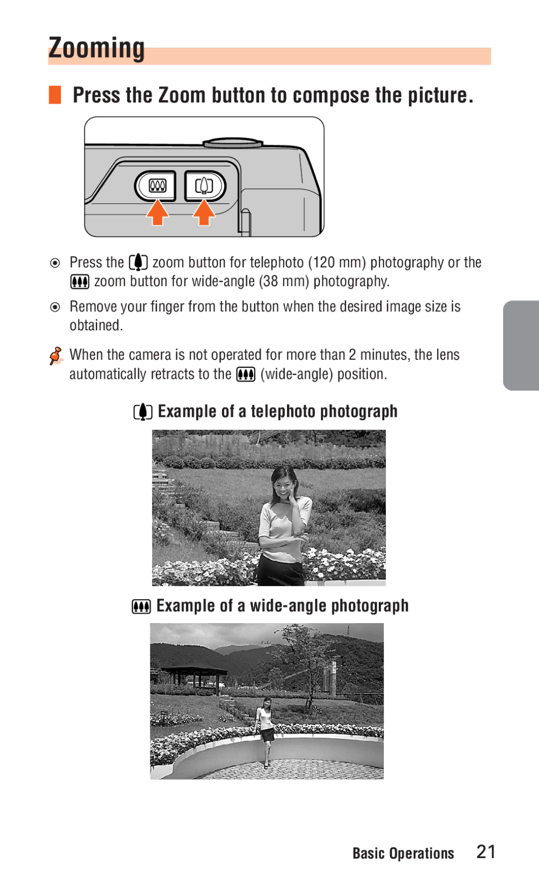 Nikon ED 120 instruction manual Zooming, Press the Zoom button to compose the picture 