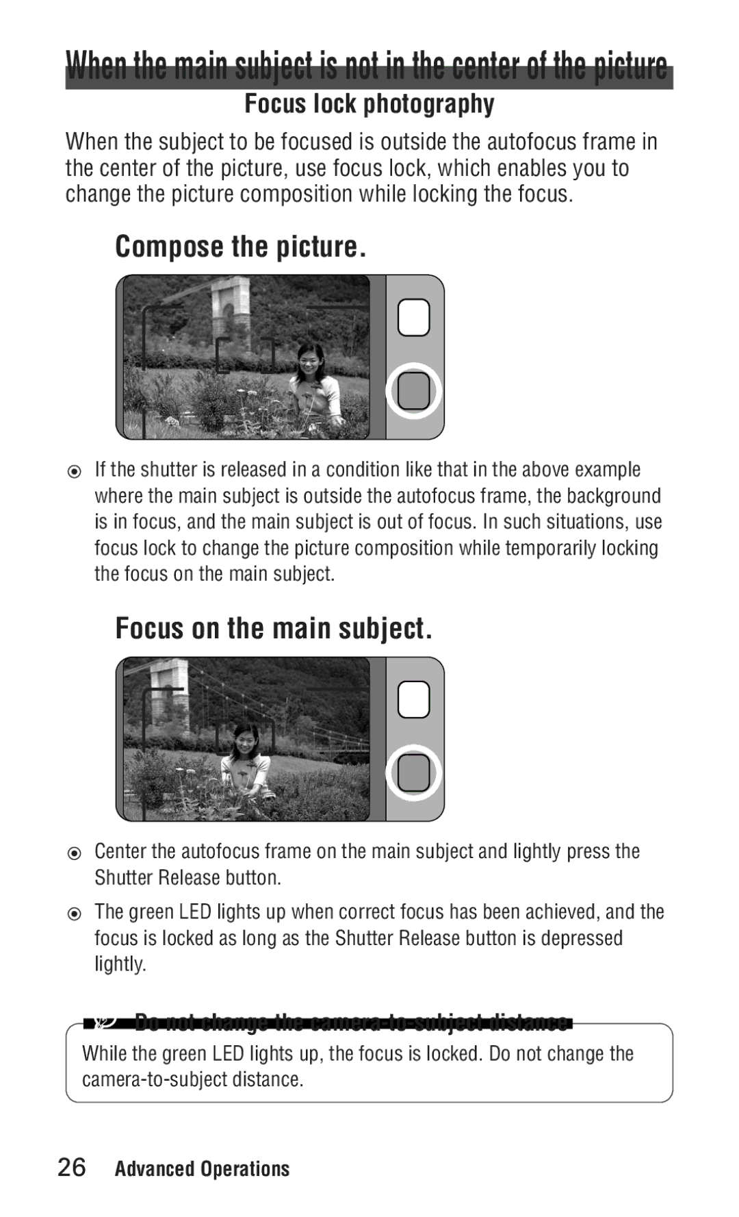 Nikon ED 120 instruction manual Compose the picture, Focus on the main subject, Focus lock photography 