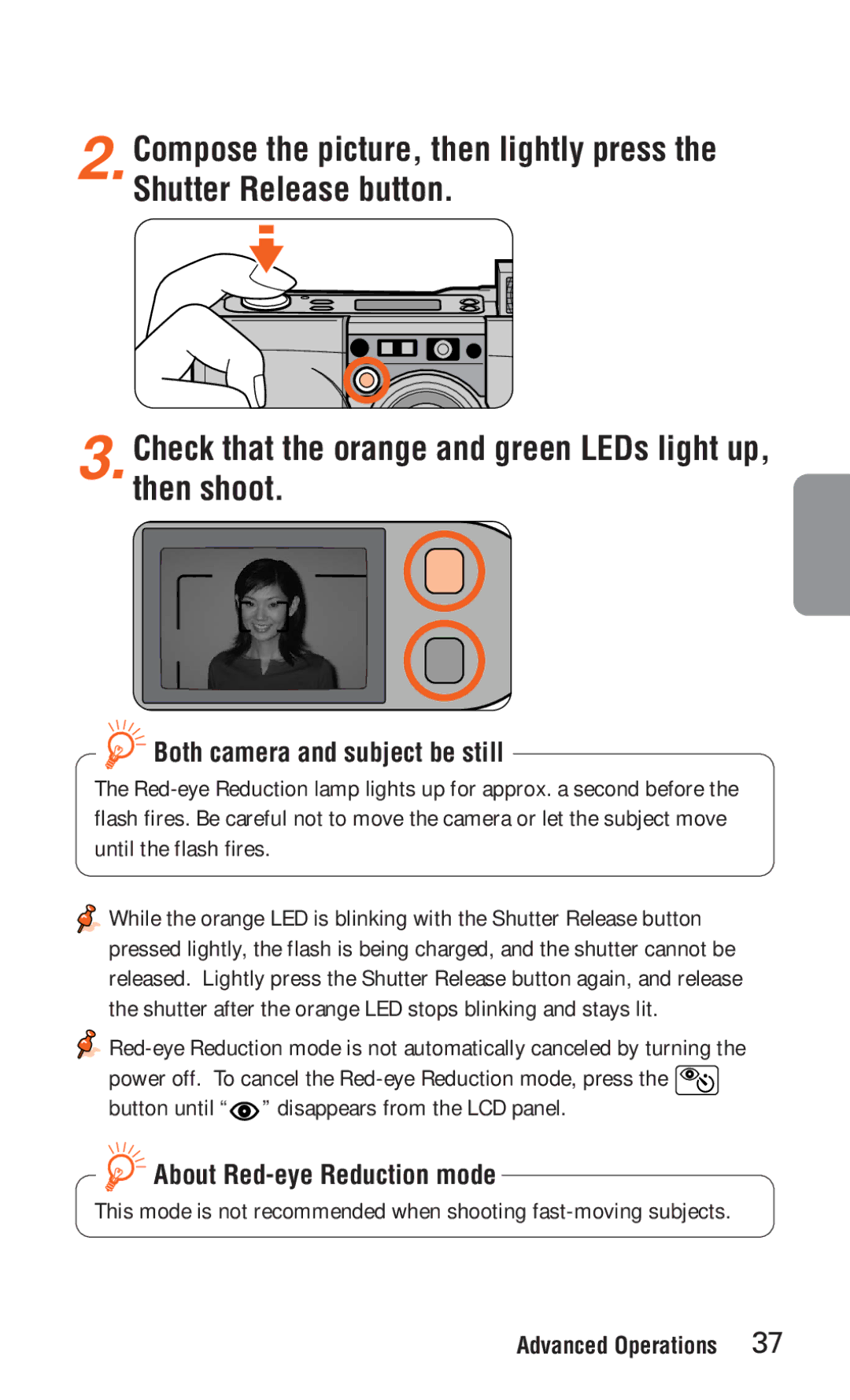 Nikon ED 120 instruction manual Both camera and subject be still, About Red-eye Reduction mode 