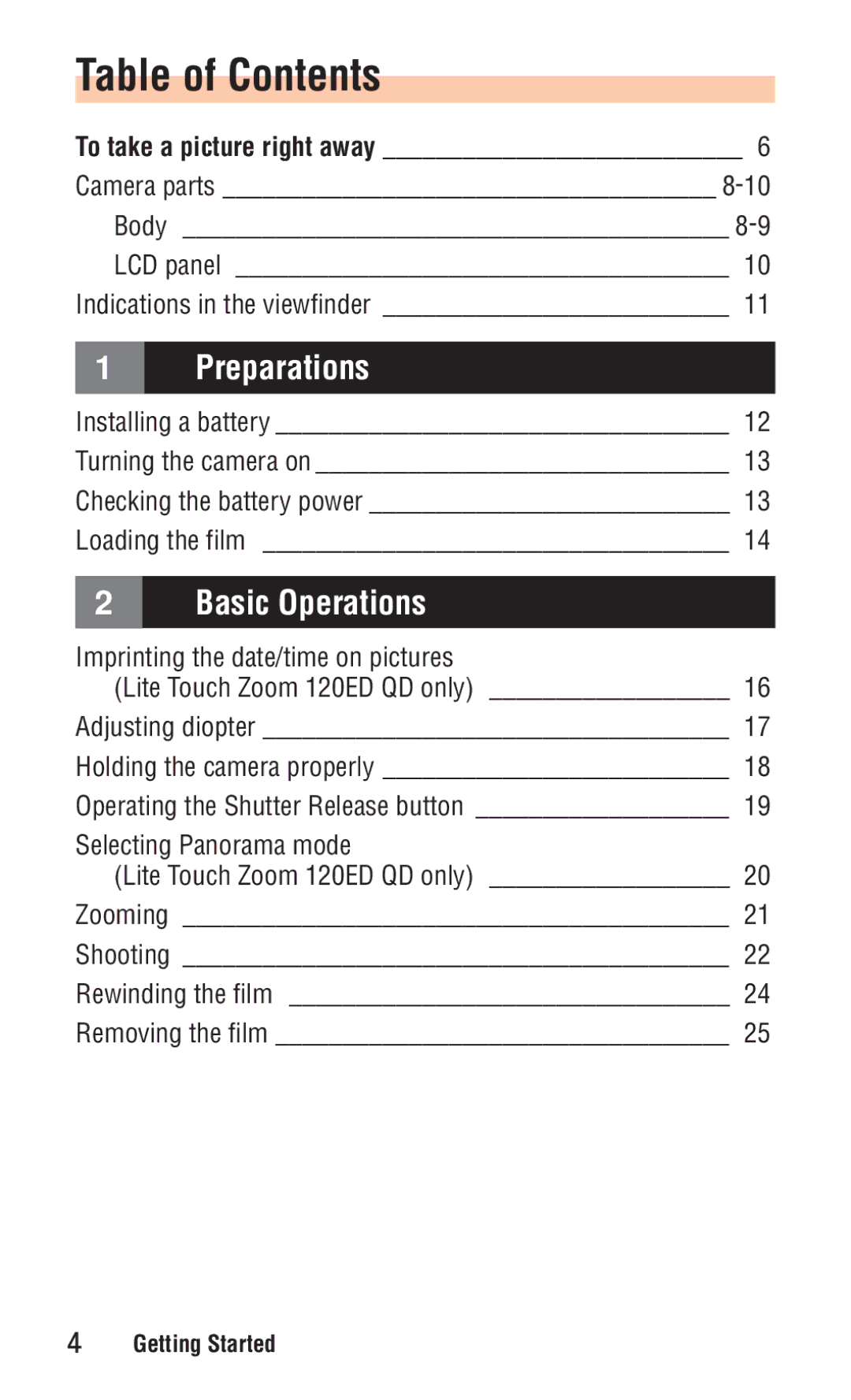 Nikon ED 120 instruction manual Table of Contents 